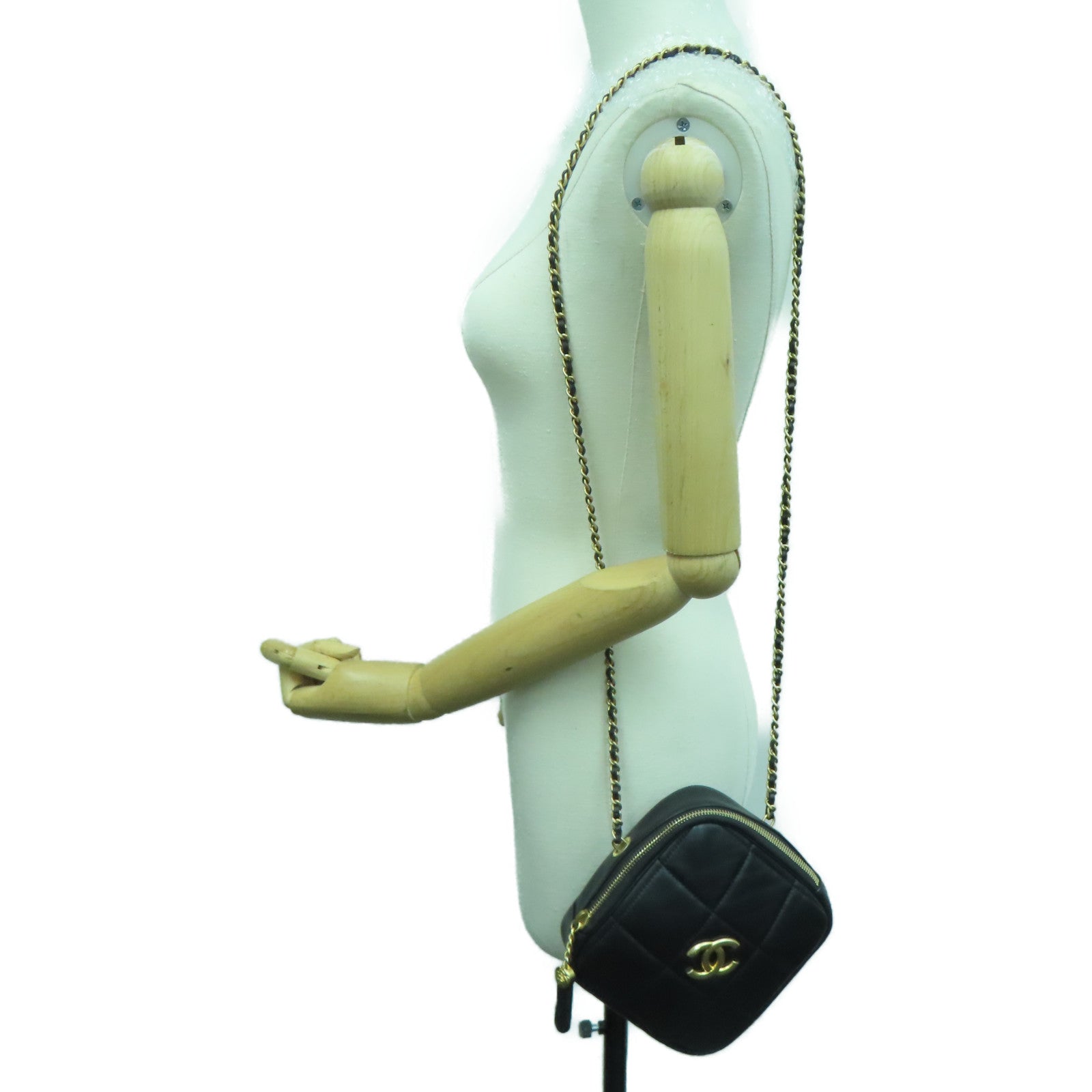 CHANEL 【激减优惠】菱格羊皮皮革Chain Shoulder Bag金扣链带肩背袋黑色