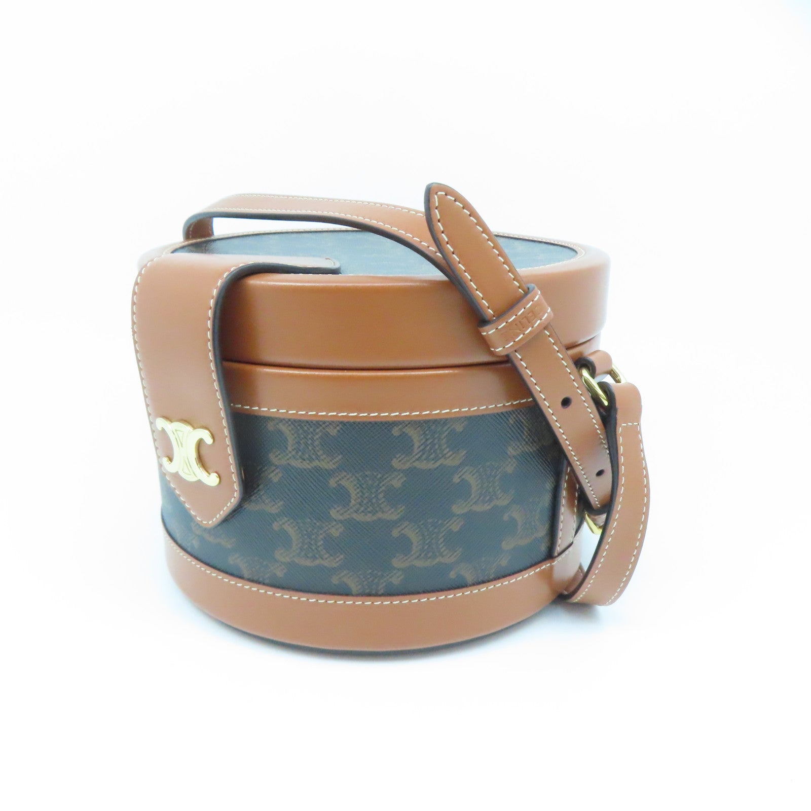 CELINE 涂层帆布Shoulder Bag金扣肩背袋啡色