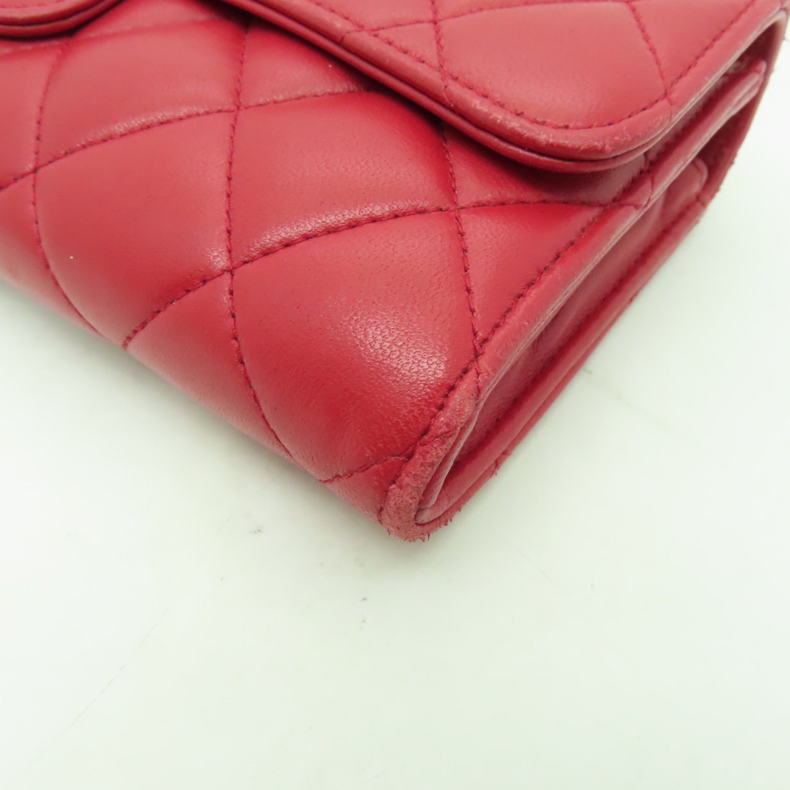 CHANEL 菱格羊皮皮革Long Wallet金扣長錢包紅色