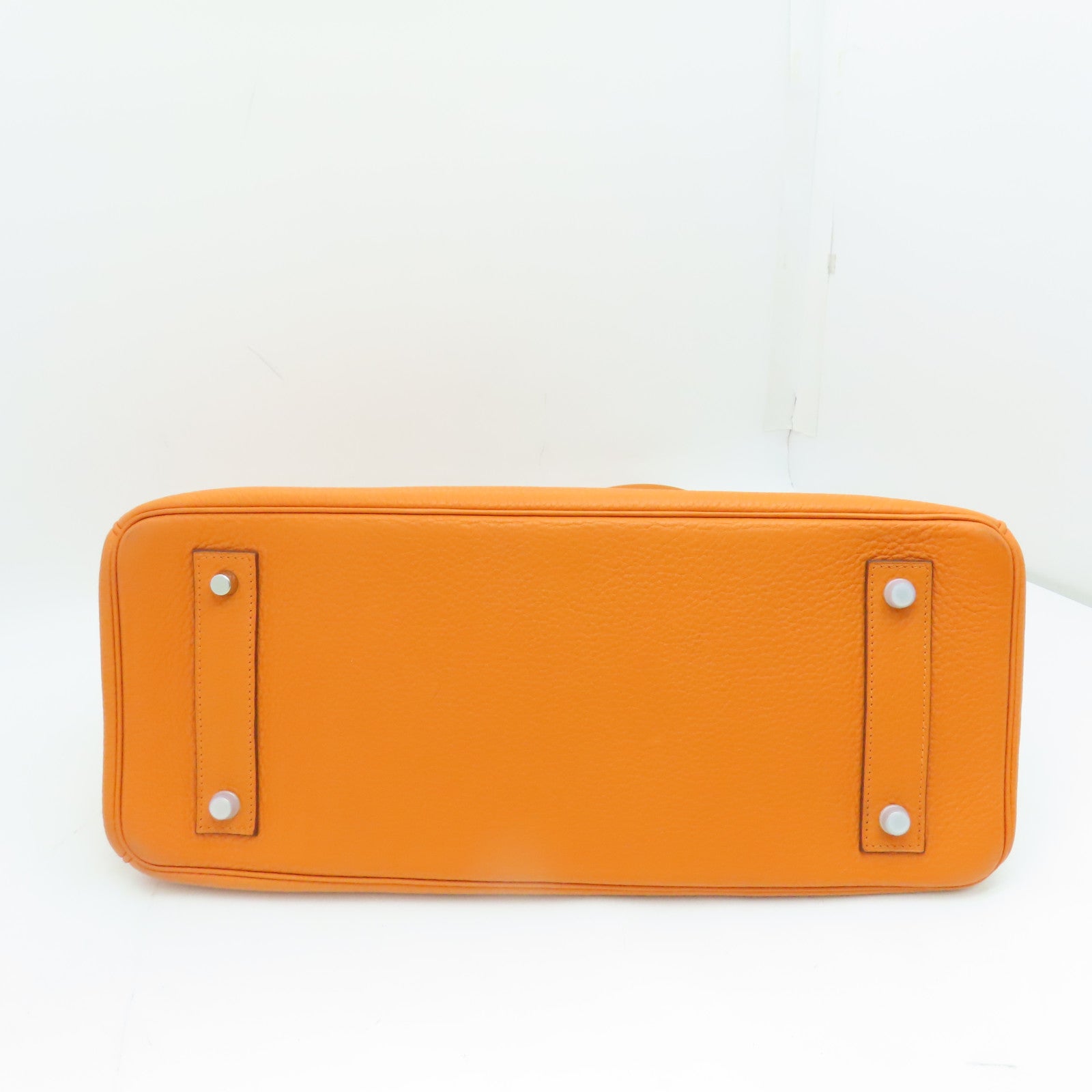 HERMES Clemence皮革Shoulder Birkin銀扣手挽袋/肩背袋橙色