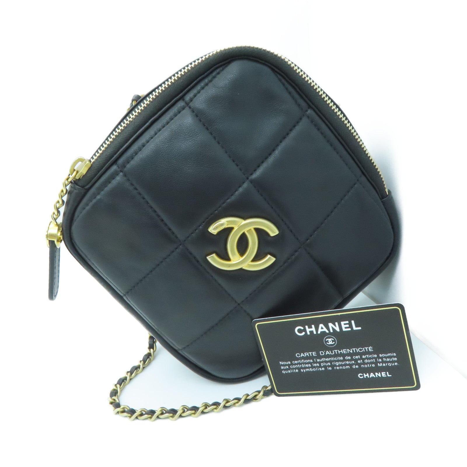 CHANEL 【激减优惠】菱格羊皮皮革Chain Shoulder Bag金扣链带肩背袋黑色