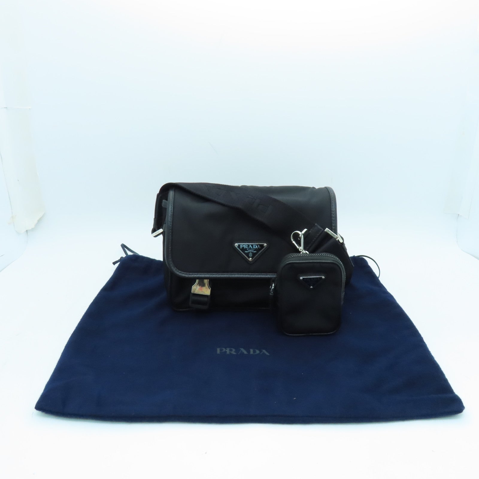 PRADA Nylon Shoulder Bag Silver Buckle Shoulder Bag Black