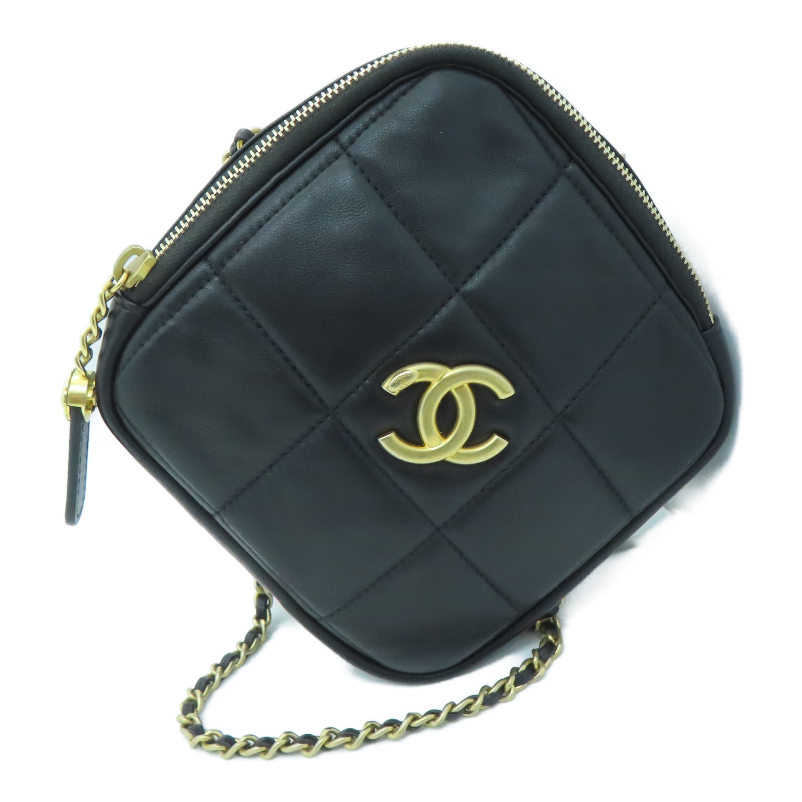 CHANEL 【激减优惠】菱格羊皮皮革Chain Shoulder Bag金扣链带肩背袋黑色