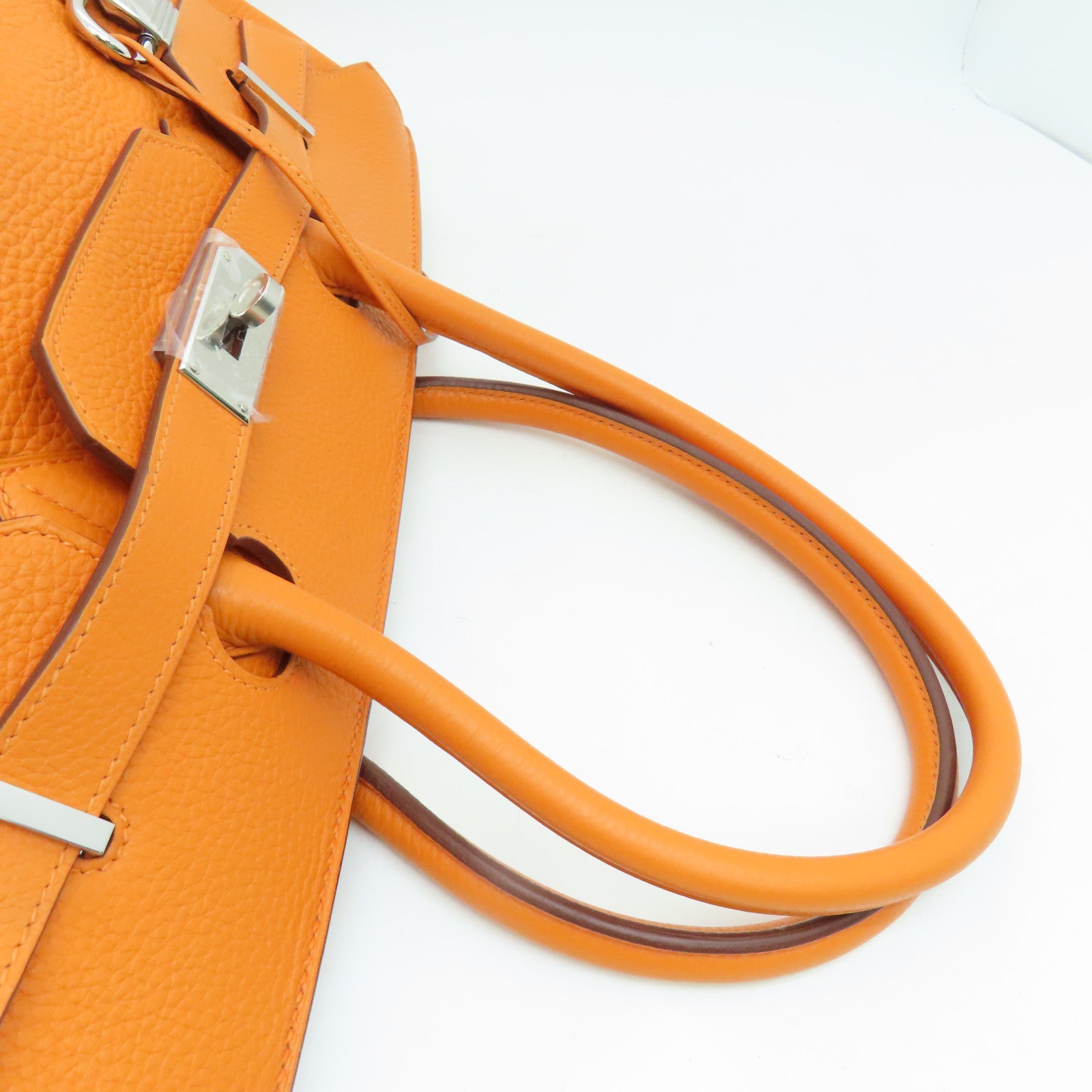 HERMES Clemence皮革Shoulder Birkin銀扣手挽袋/肩背袋橙色