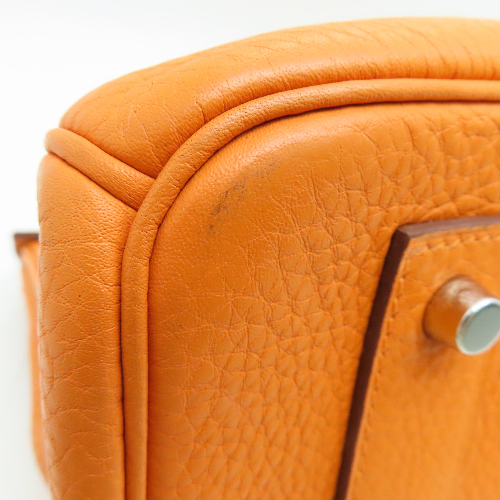 HERMES Clemence皮革Shoulder Birkin銀扣手挽袋/肩背袋橙色
