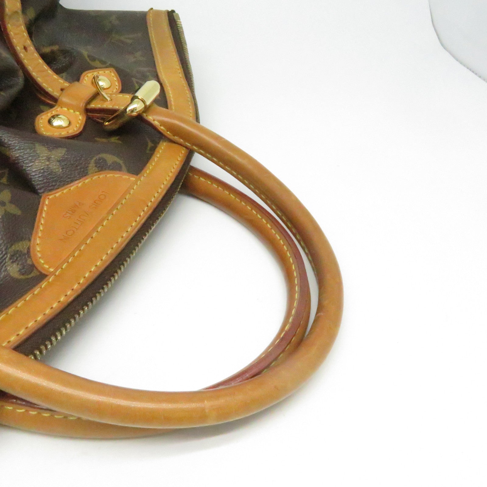 LOUIS VUITTON Monogram Tivoli GM Gold Buckle Handle Bag Brown