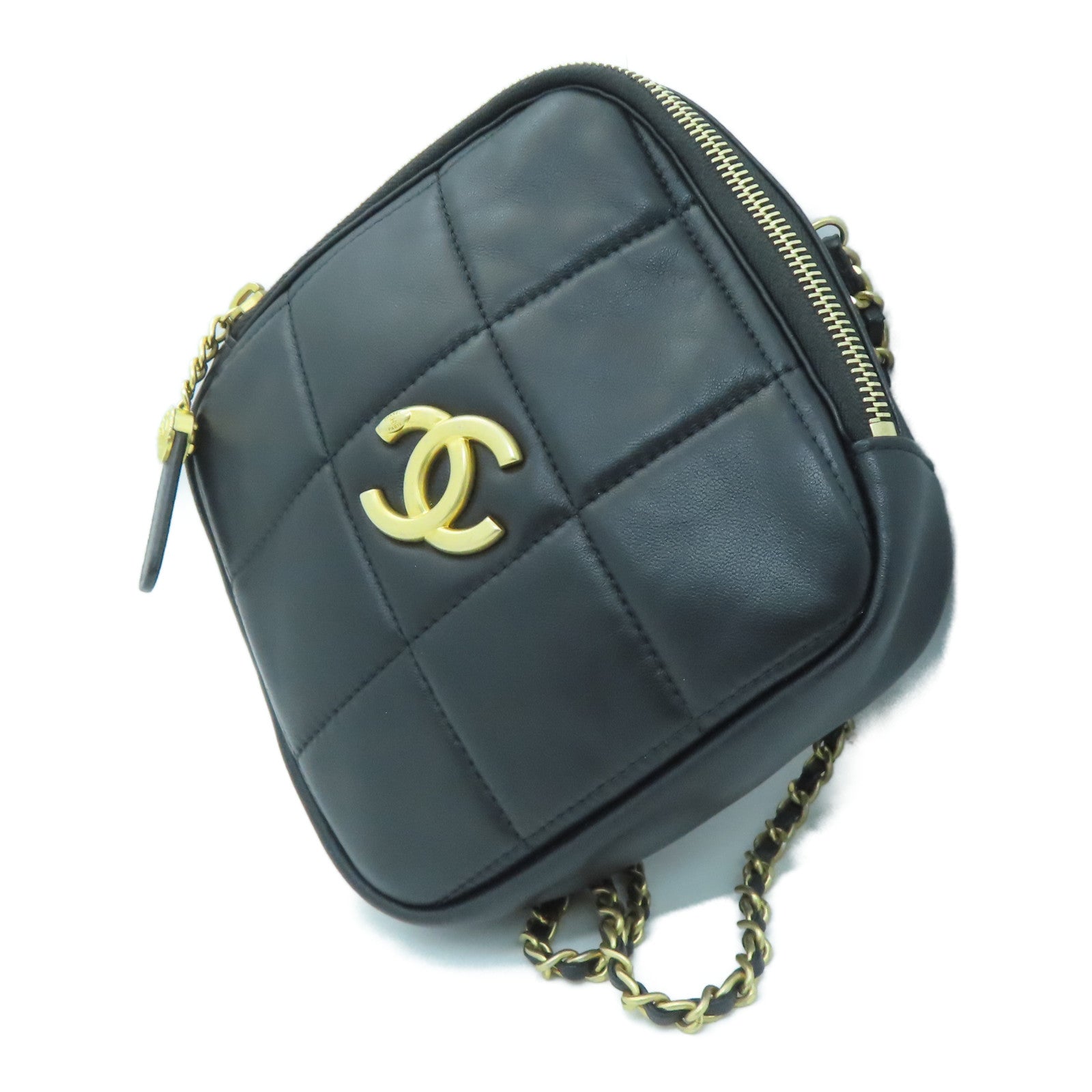 CHANEL 【激减优惠】菱格羊皮皮革Chain Shoulder Bag金扣链带肩背袋黑色