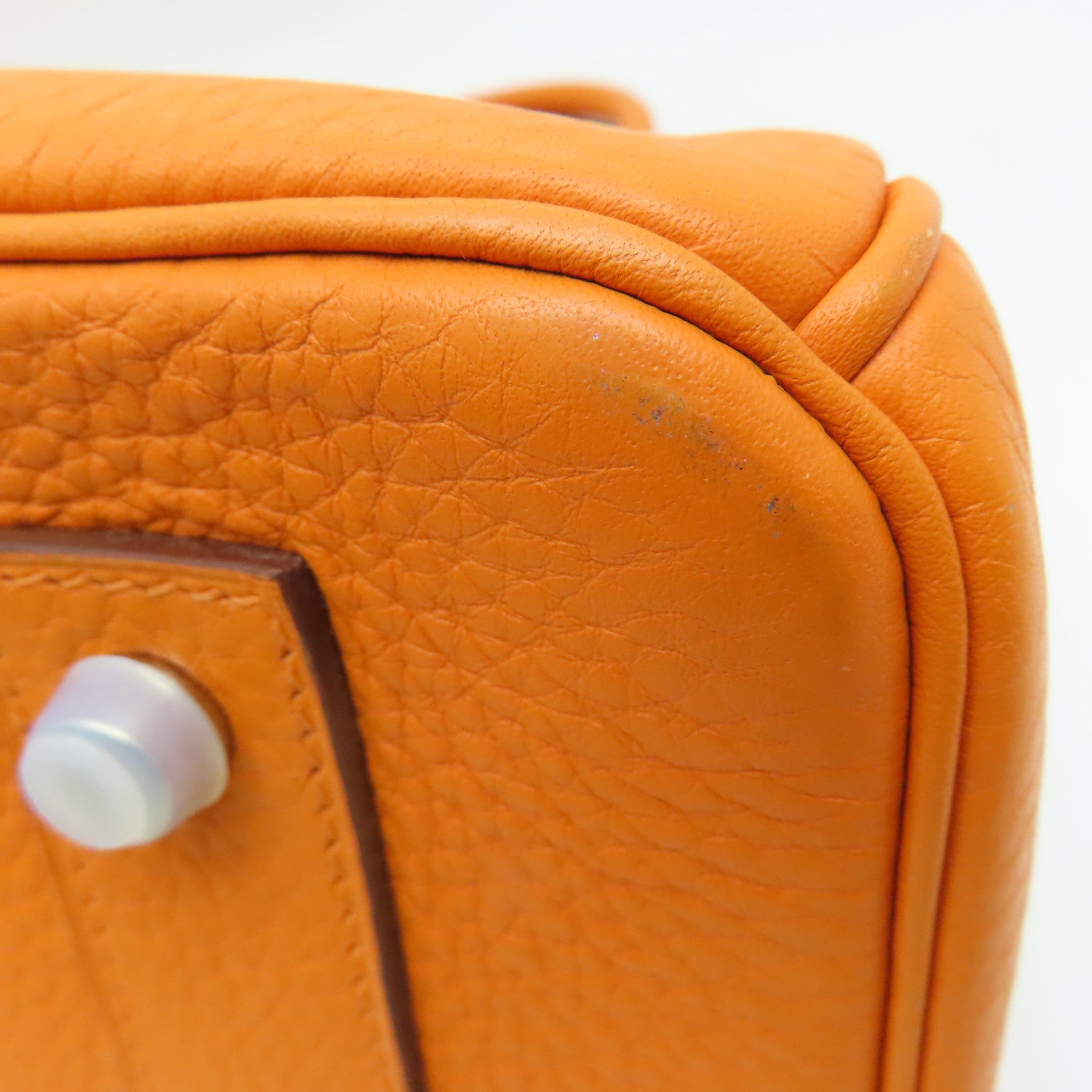 HERMES Clemence皮革Shoulder Birkin銀扣手挽袋/肩背袋橙色