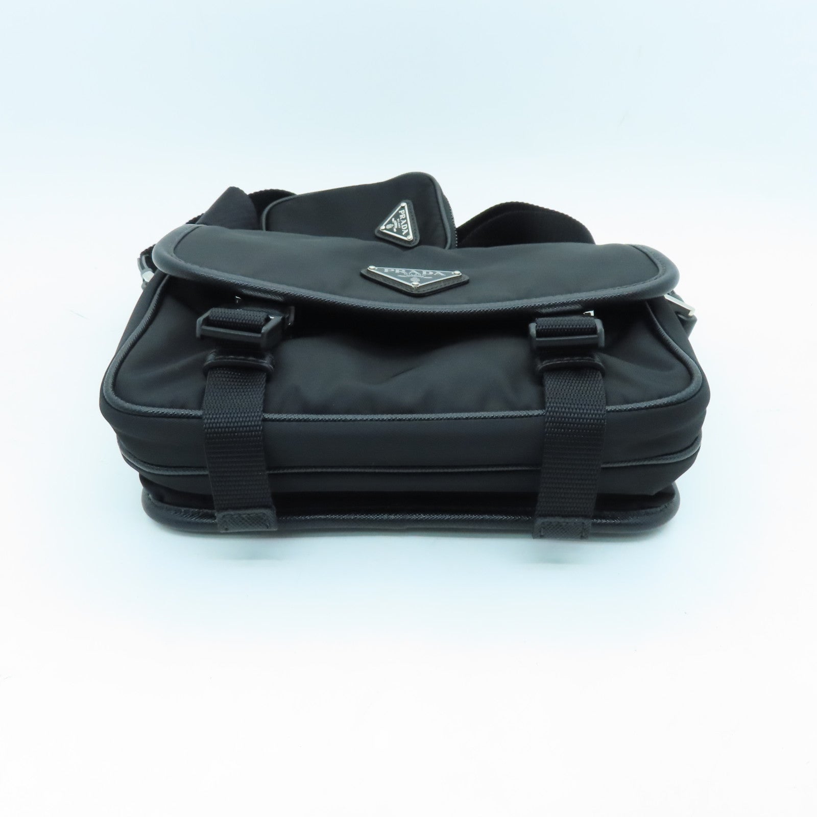 PRADA Nylon Shoulder Bag Silver Buckle Shoulder Bag Black