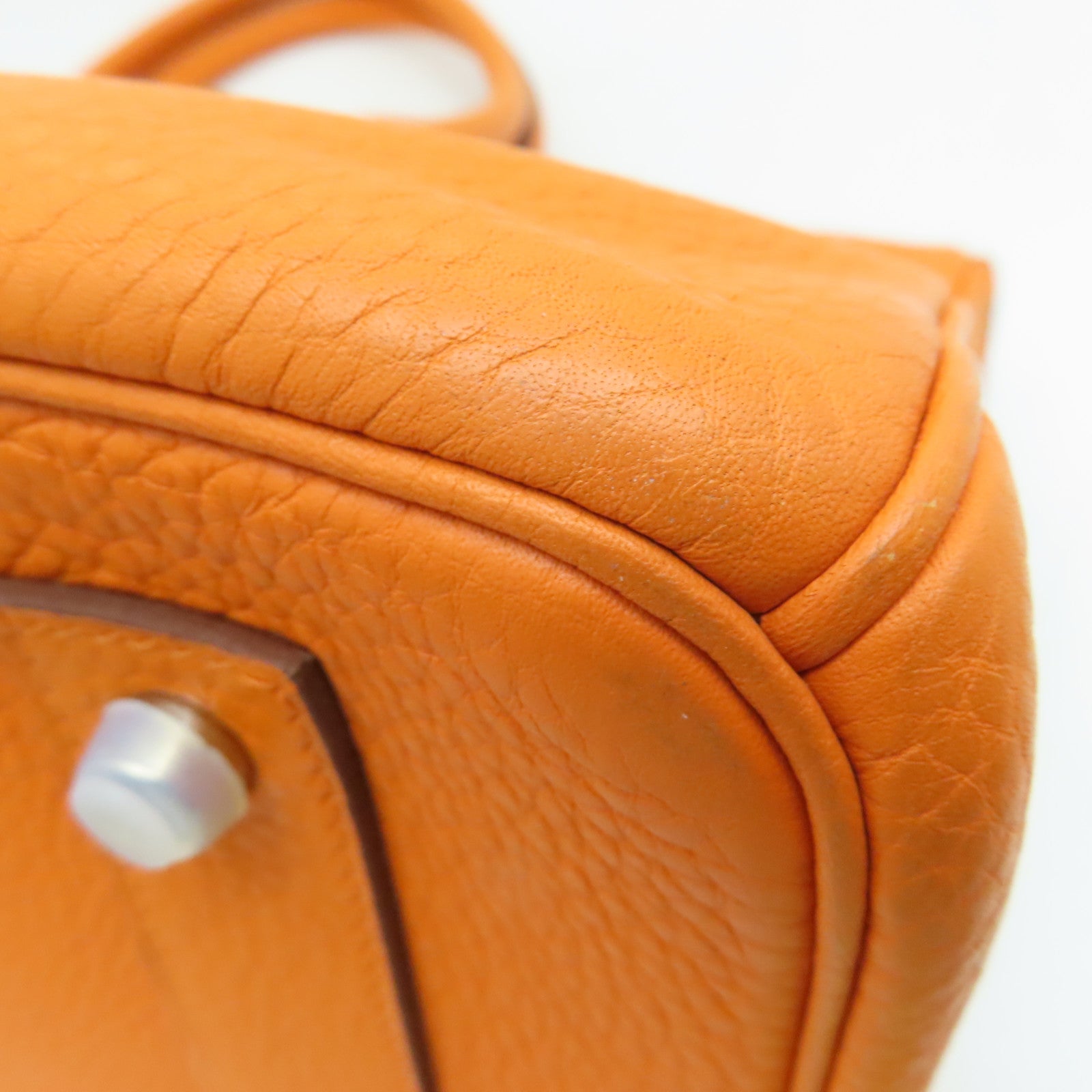 HERMES Clemence皮革Shoulder Birkin銀扣手挽袋/肩背袋橙色
