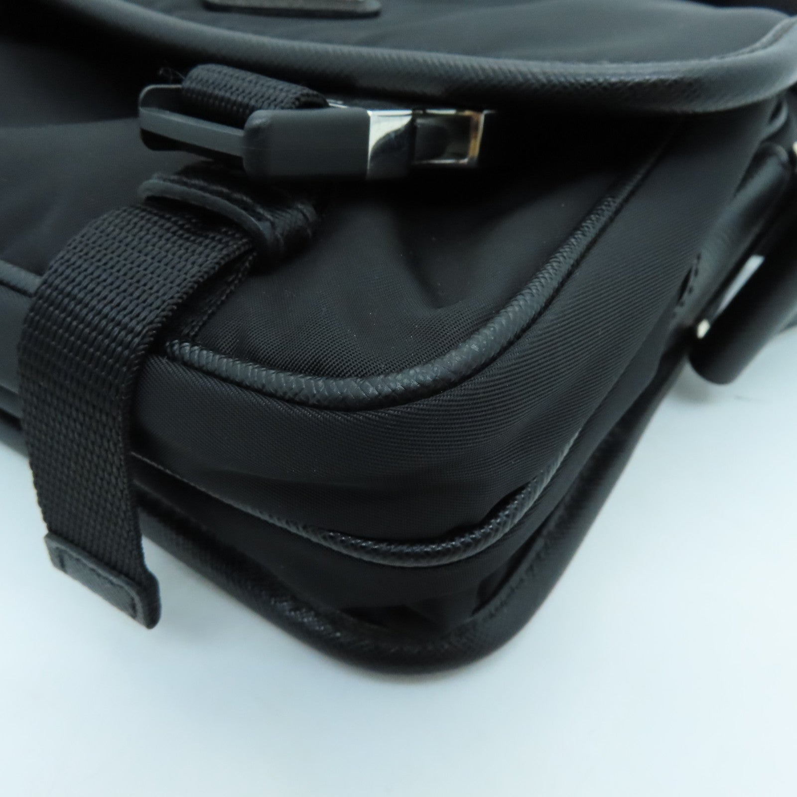 PRADA Nylon Shoulder Bag Silver Buckle Shoulder Bag Black