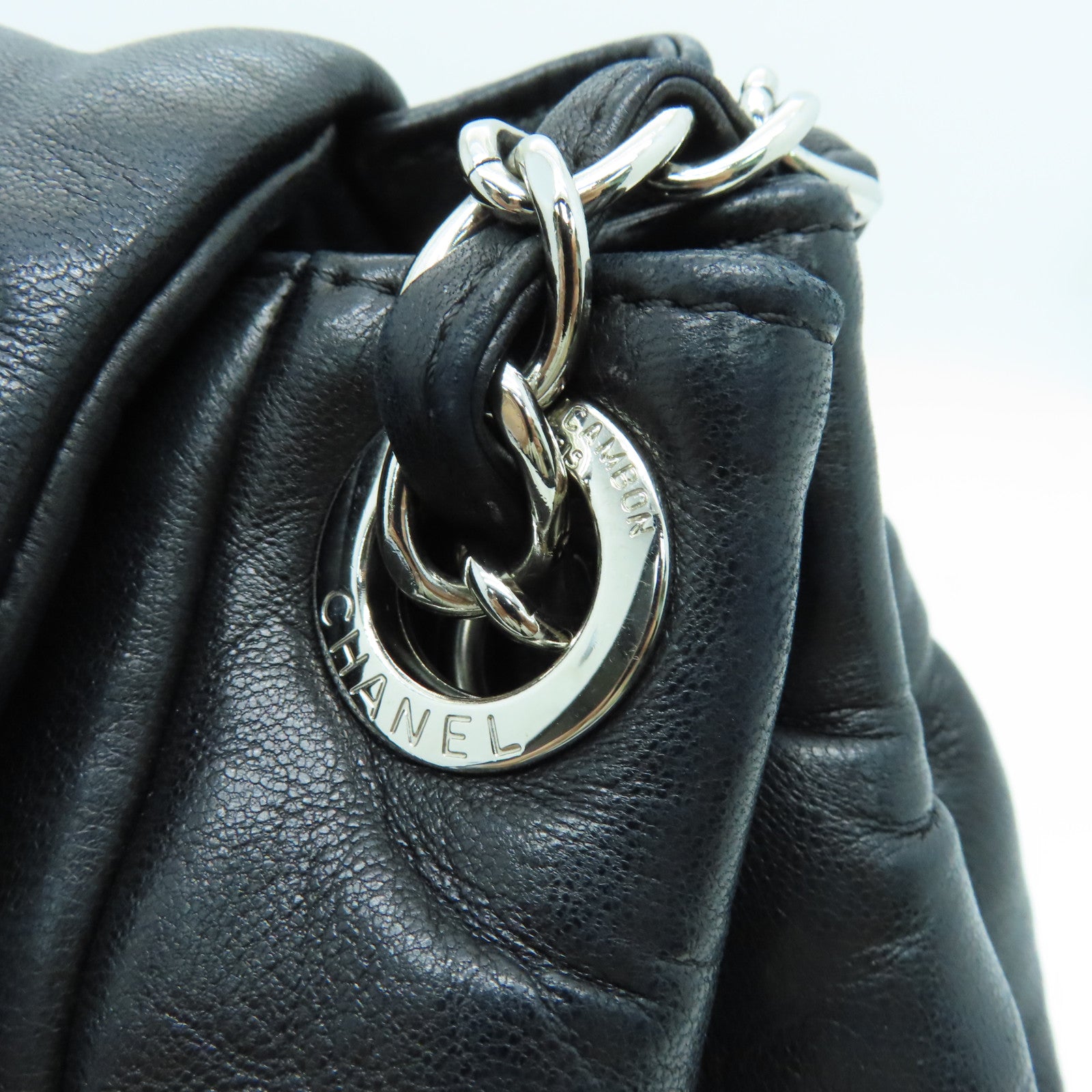 CHANEL 羊皮皮革Chain Shoulder Bag银扣链带肩背袋黑色