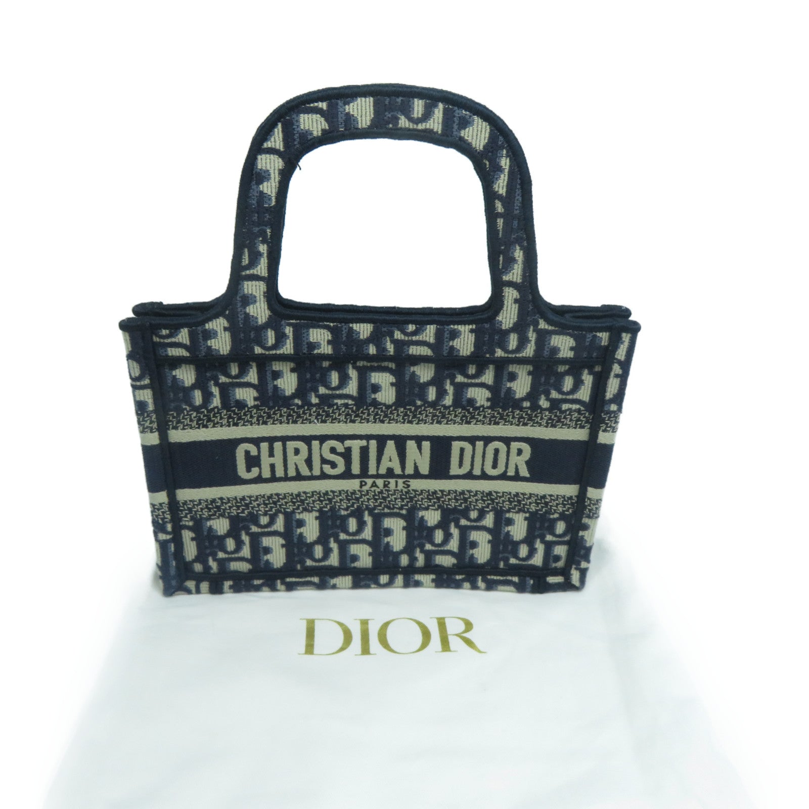 Dior 帆布/Oblique Embroidery Book Tote Mini手挽袋藍色