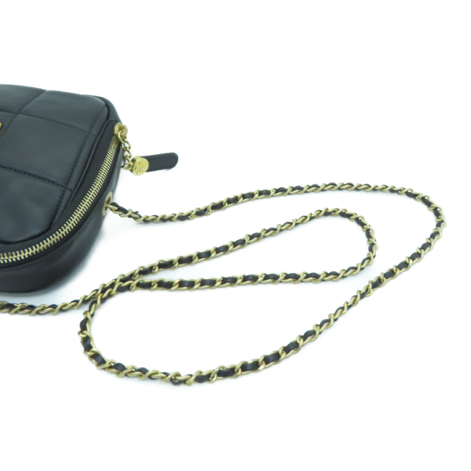 CHANEL 【激减优惠】菱格羊皮皮革Chain Shoulder Bag金扣链带肩背袋黑色