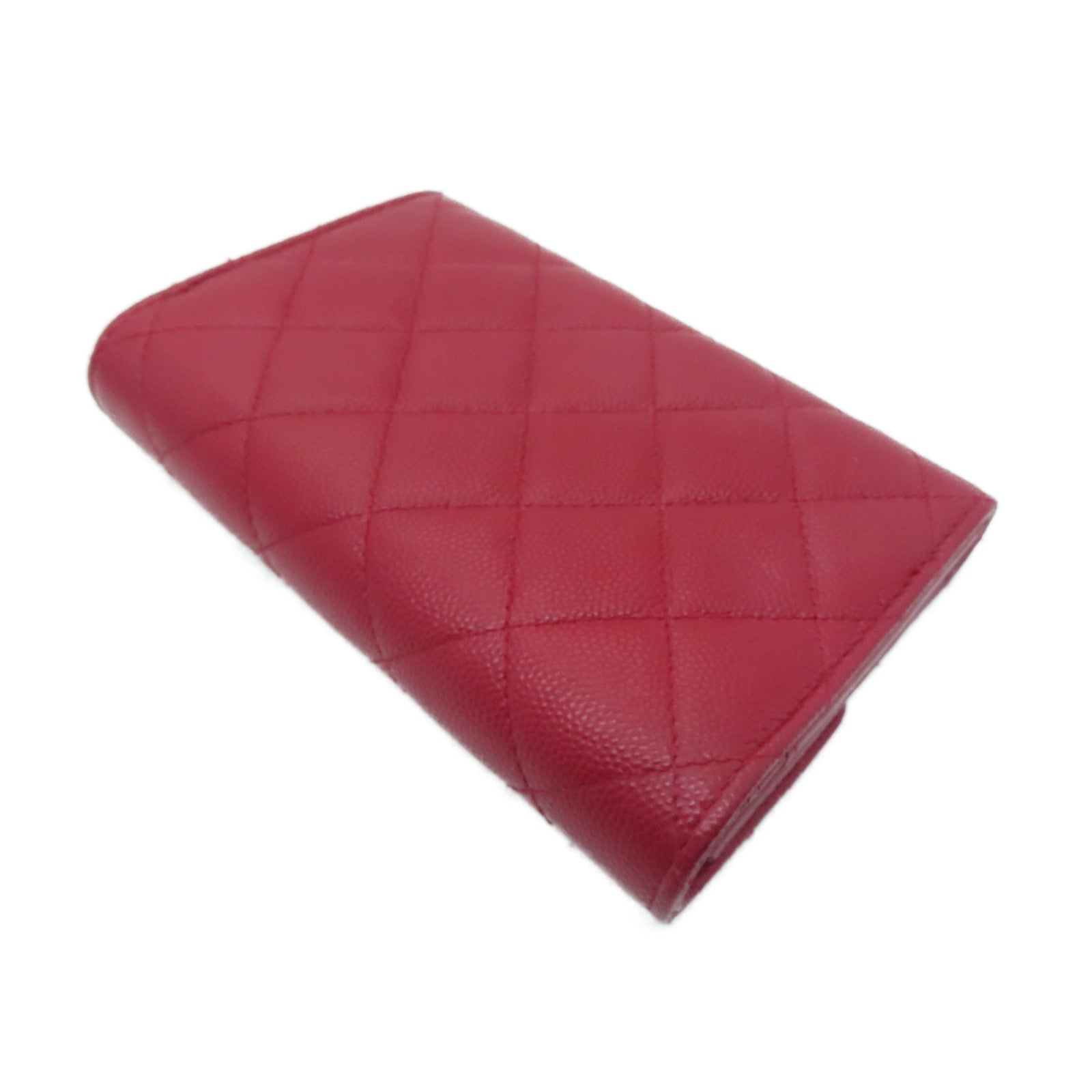 CHANEL 菱格Cavier皮革Wallet银扣钱包红色