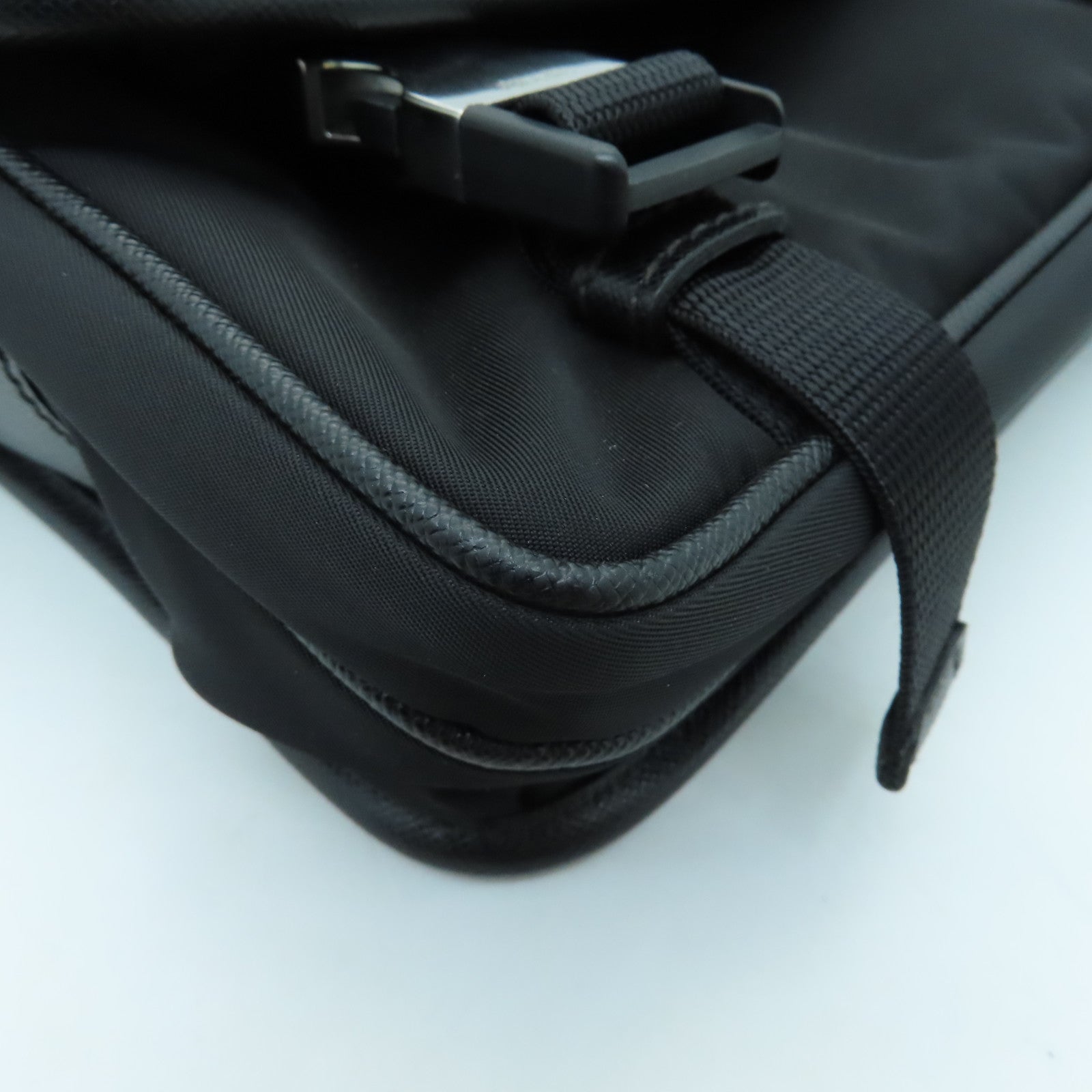 PRADA Nylon Shoulder Bag Silver Buckle Shoulder Bag Black