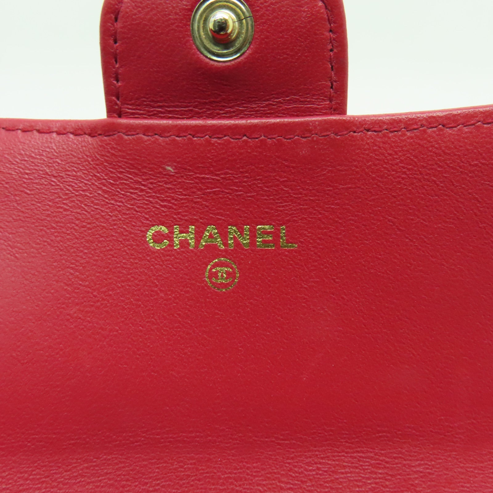 CHANEL 菱格羊皮皮革Long Wallet金扣長錢包紅色