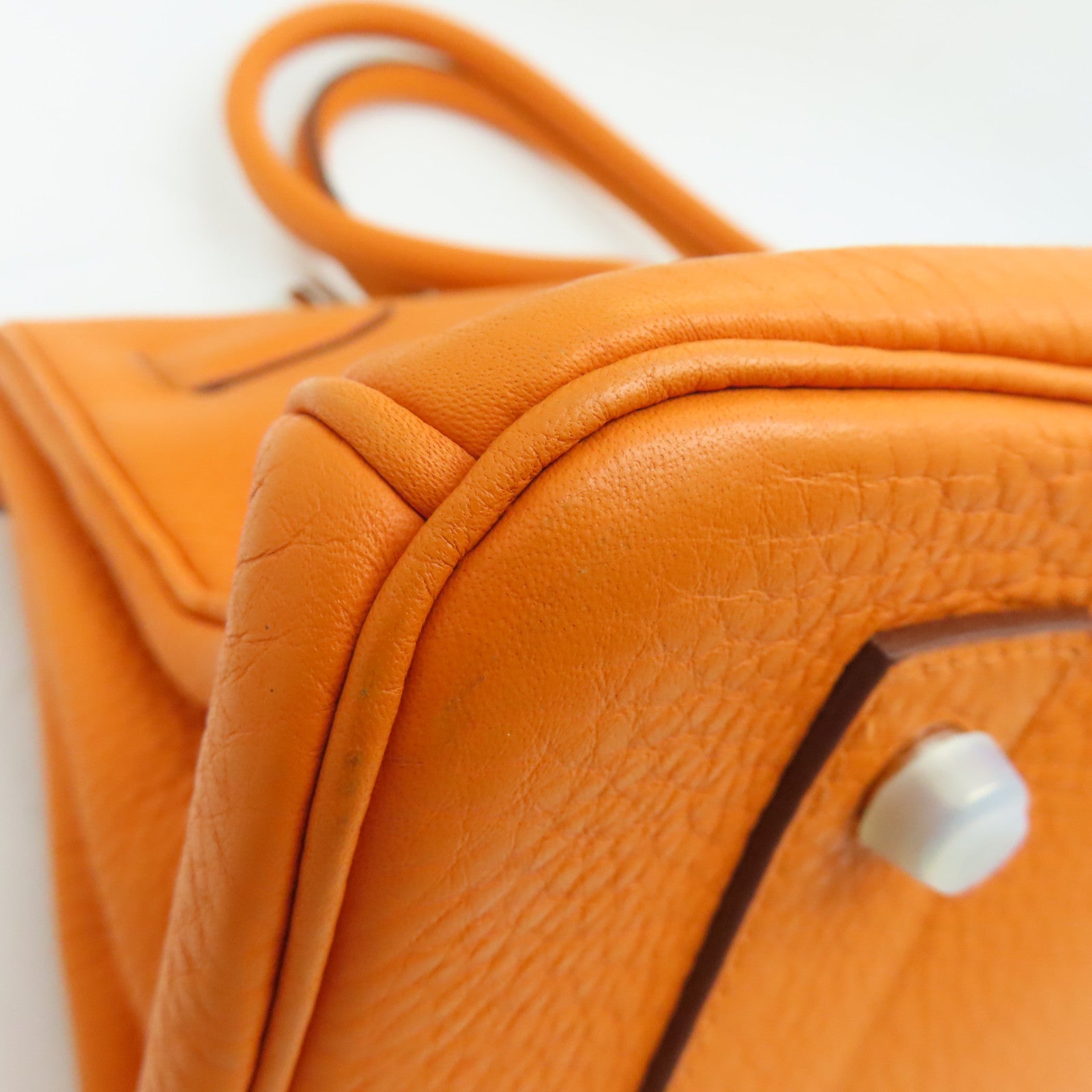 HERMES Clemence皮革Shoulder Birkin銀扣手挽袋/肩背袋橙色