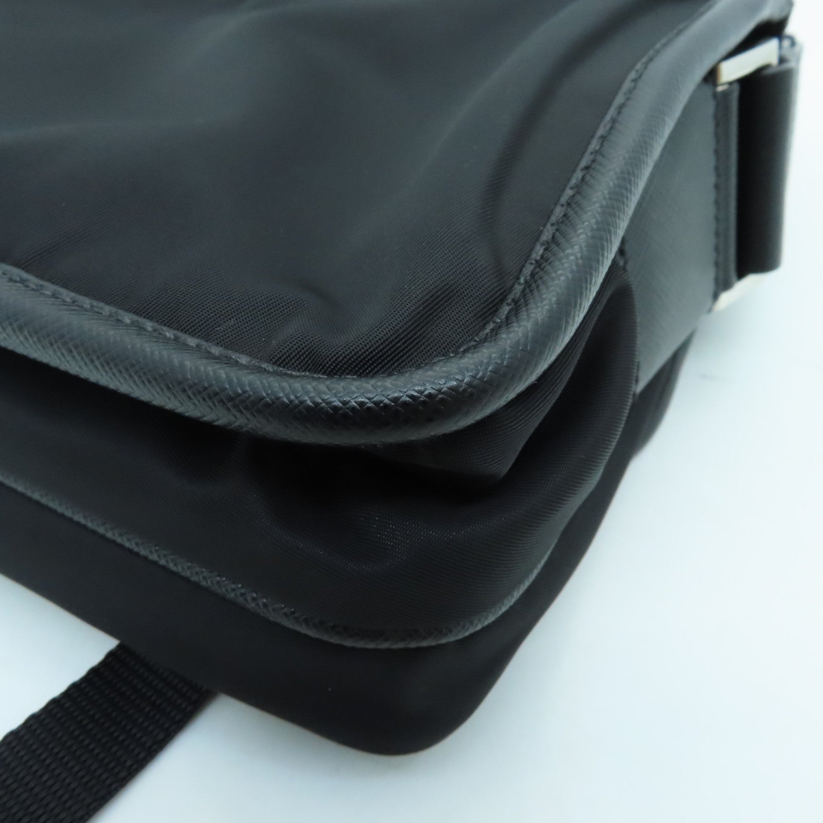 PRADA Nylon Shoulder Bag Silver Buckle Shoulder Bag Black