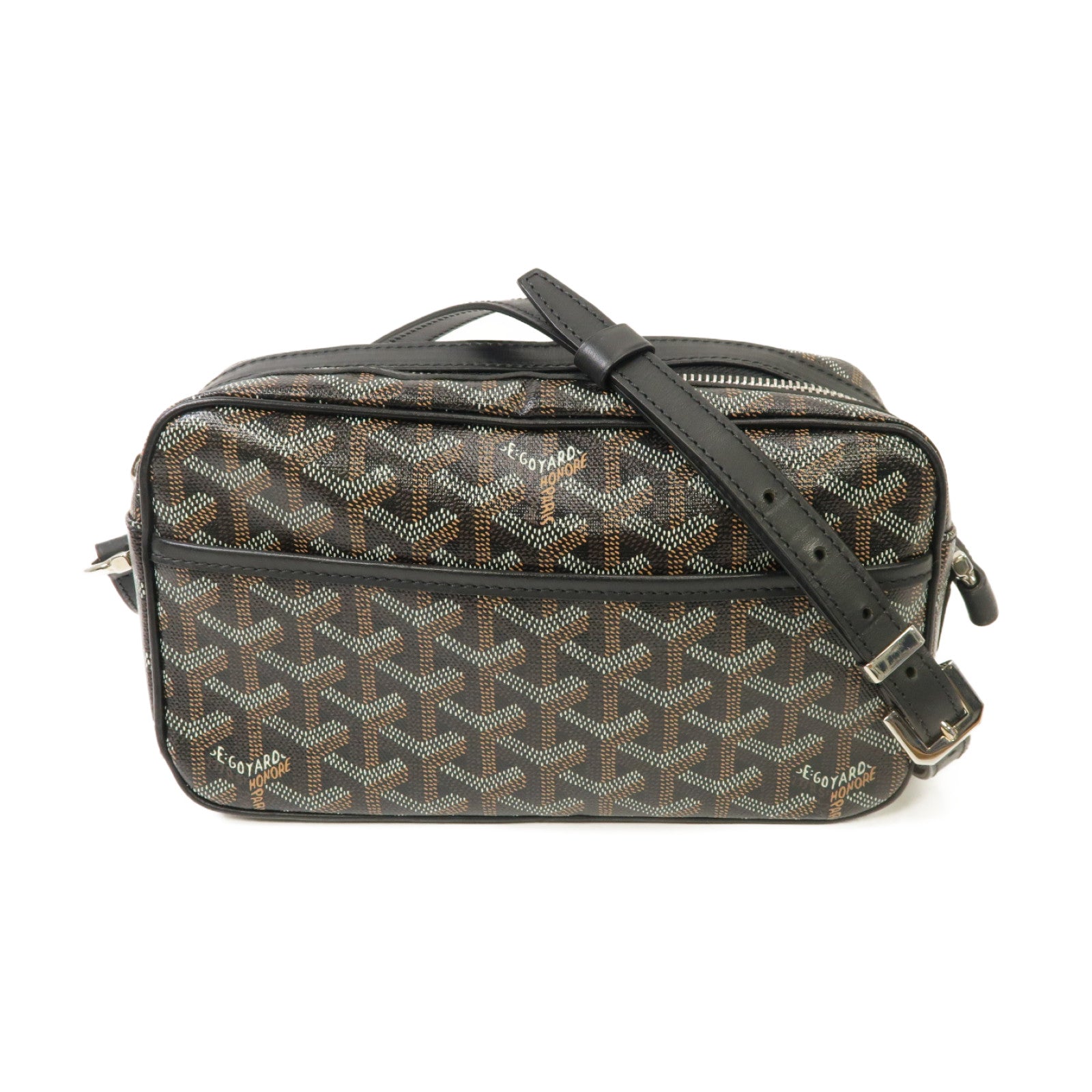 GOYARD 塗層帆布Cap Vert PM銀扣肩背袋黒色/棕色