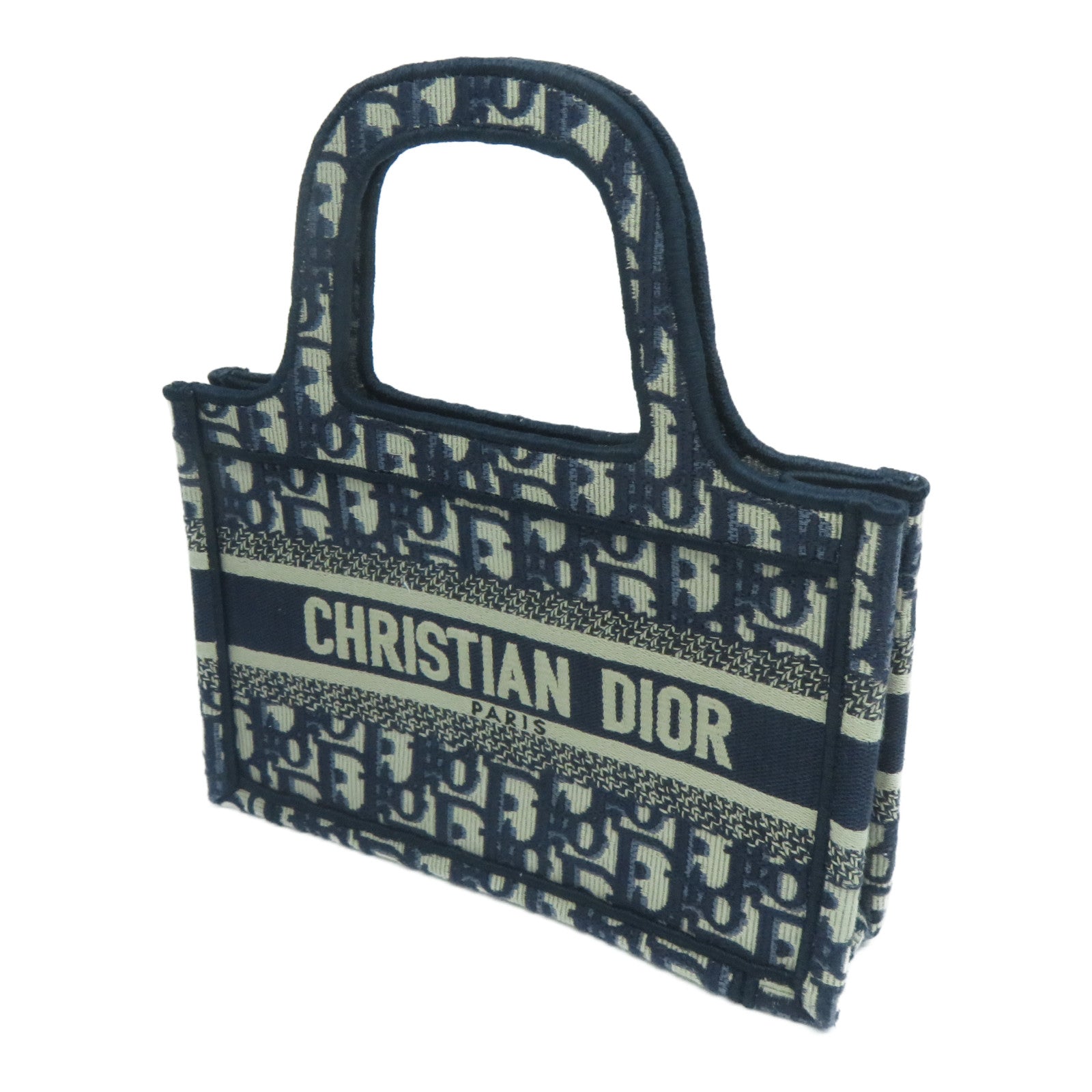 Dior 帆布/Oblique Embroidery Book Tote Mini手挽袋藍色