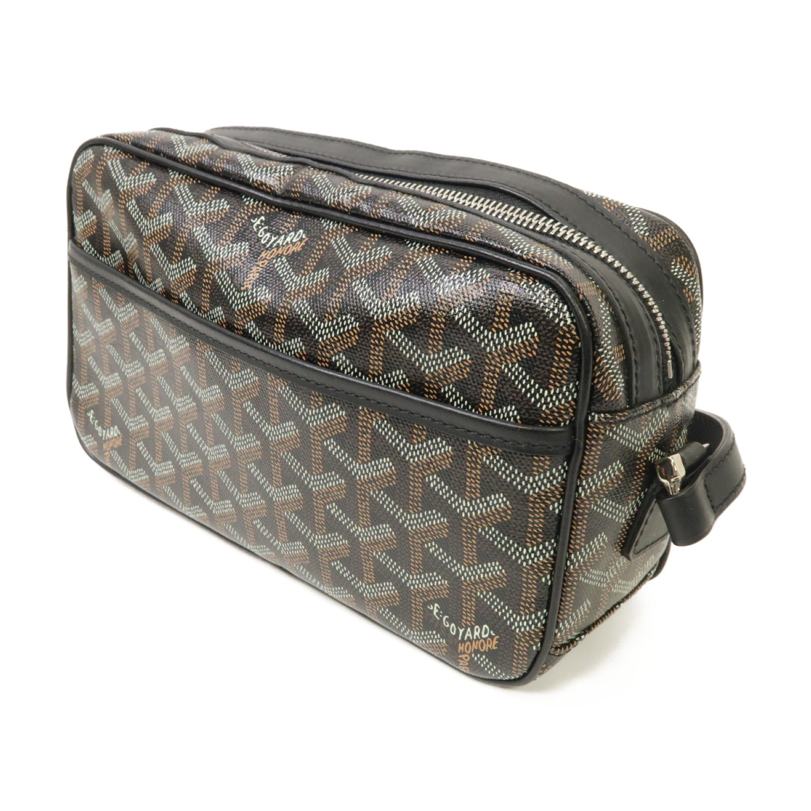 GOYARD 塗層帆布Cap Vert PM銀扣肩背袋黒色/棕色