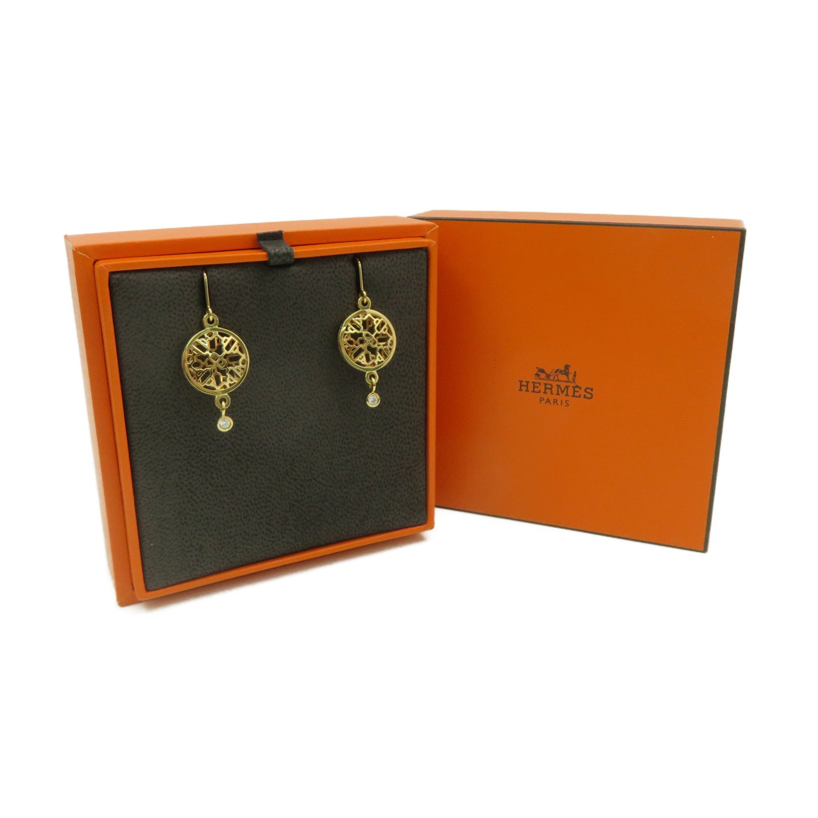 HERMES 18K玫瑰金Chaine d'Ancre Earrings耳环金色