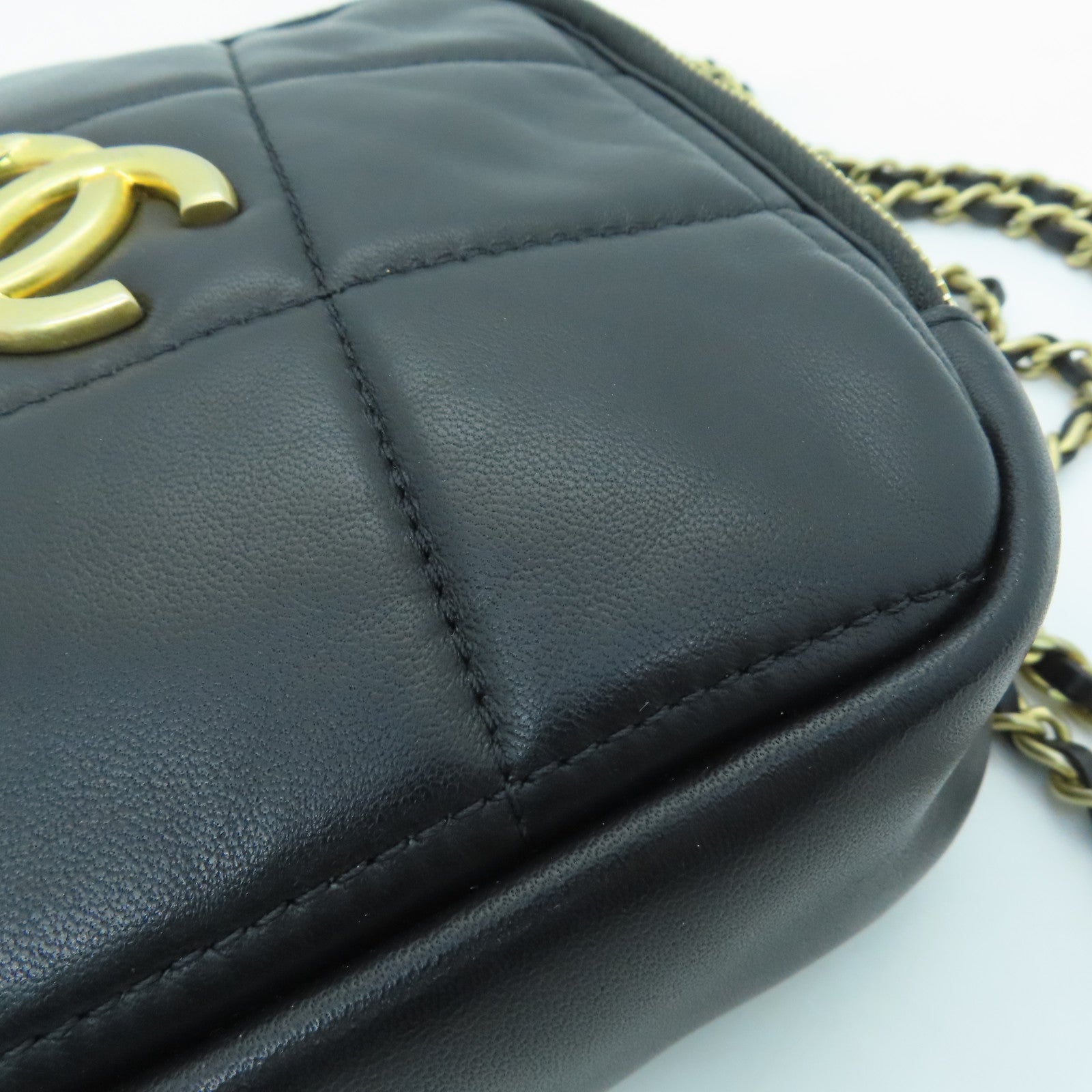 CHANEL 【激减优惠】菱格羊皮皮革Chain Shoulder Bag金扣链带肩背袋黑色