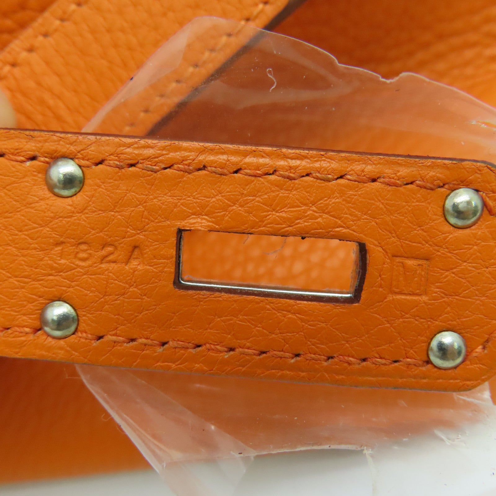 HERMES Clemence皮革Shoulder Birkin銀扣手挽袋/肩背袋橙色
