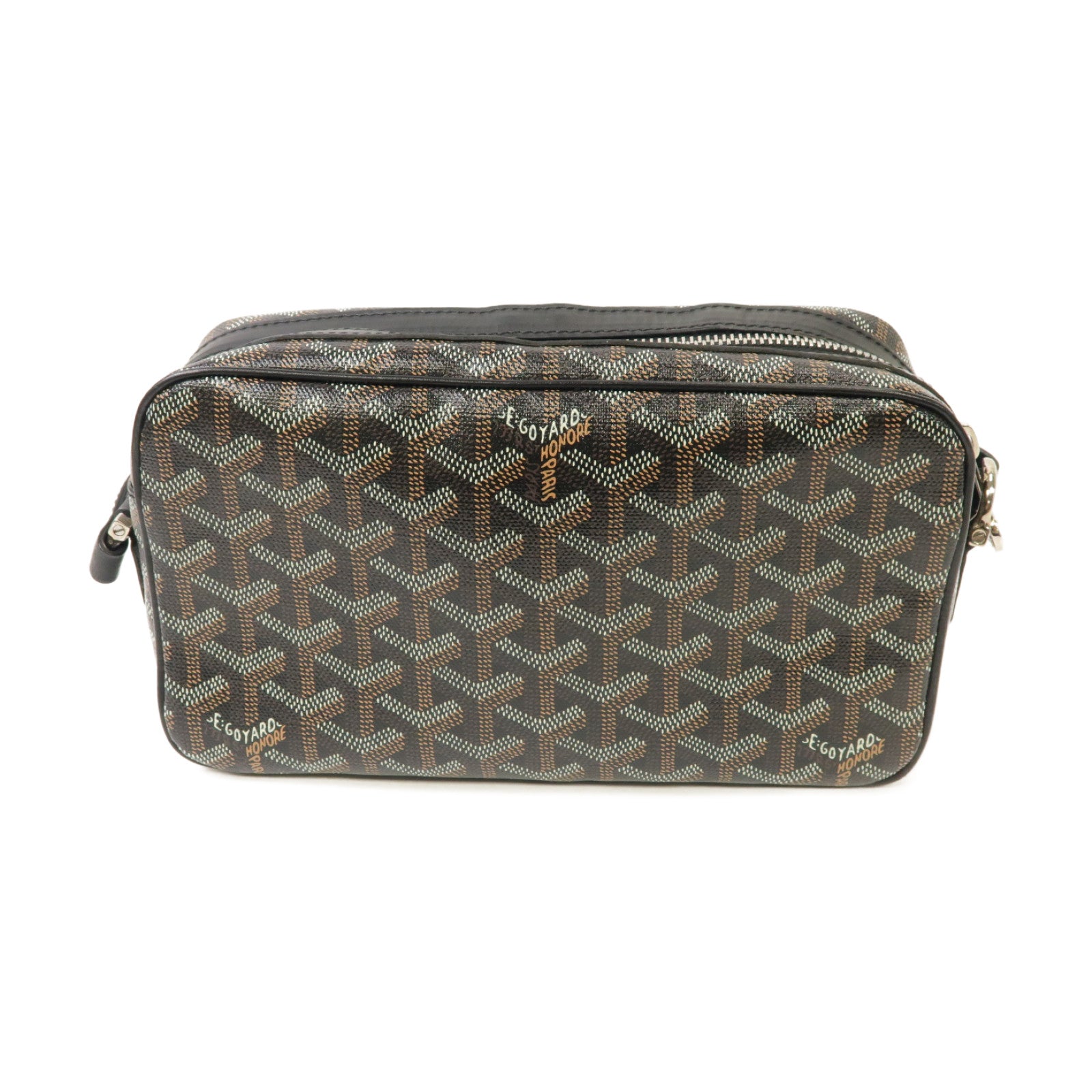 GOYARD 塗層帆布Cap Vert PM銀扣肩背袋黒色/棕色