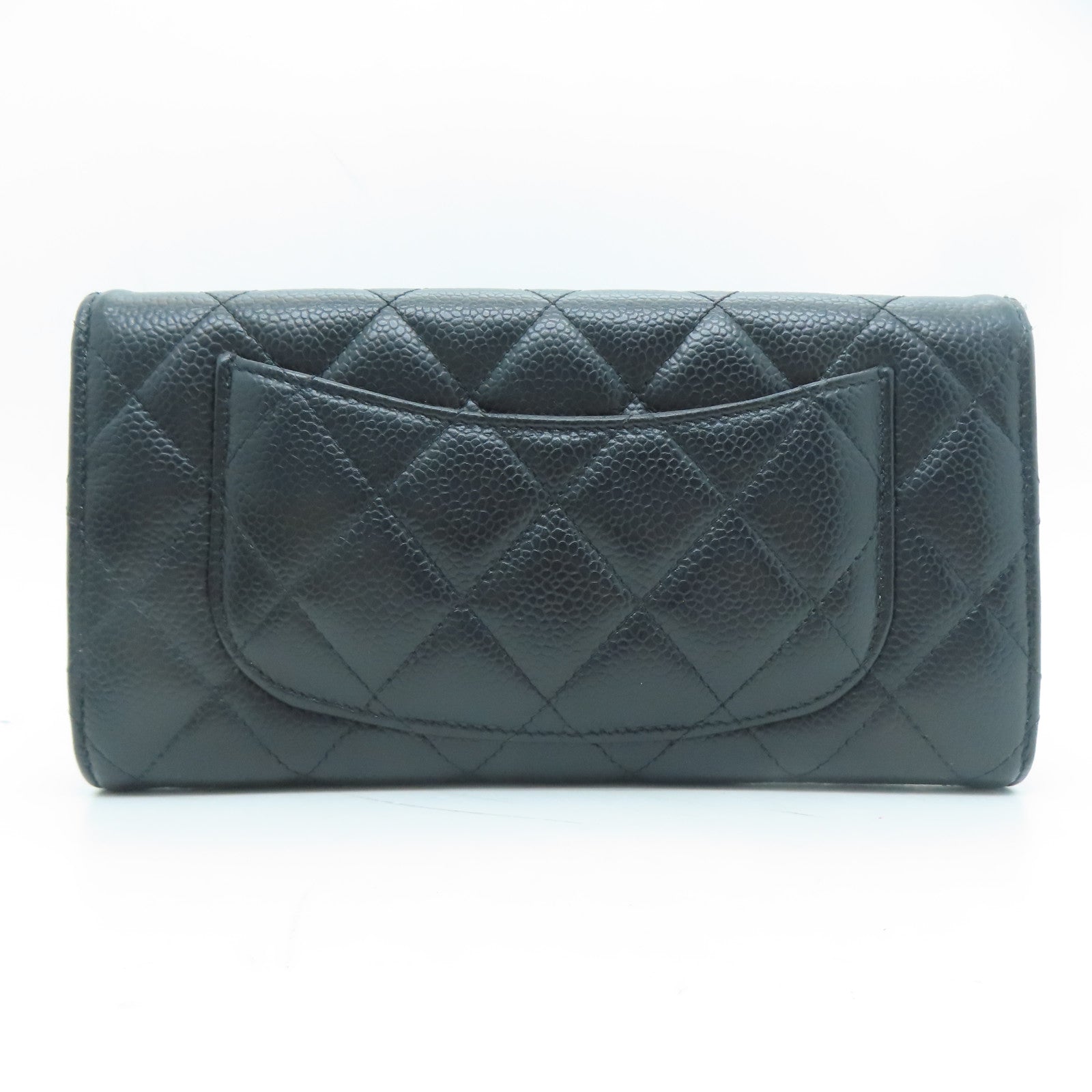 CHANEL 菱格Caviar皮革Long Wallet銀扣長錢包黑色