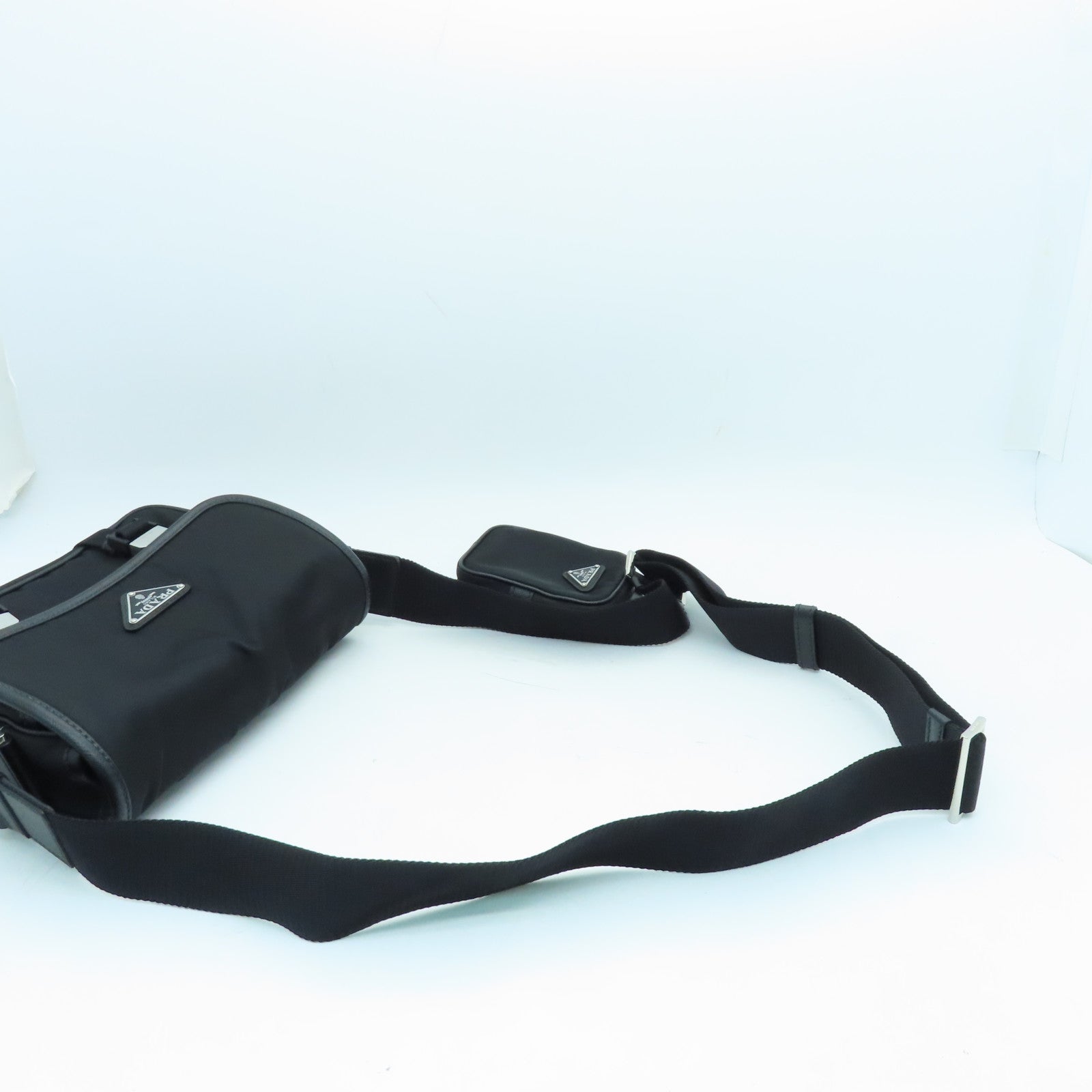 PRADA Nylon Shoulder Bag Silver Buckle Shoulder Bag Black