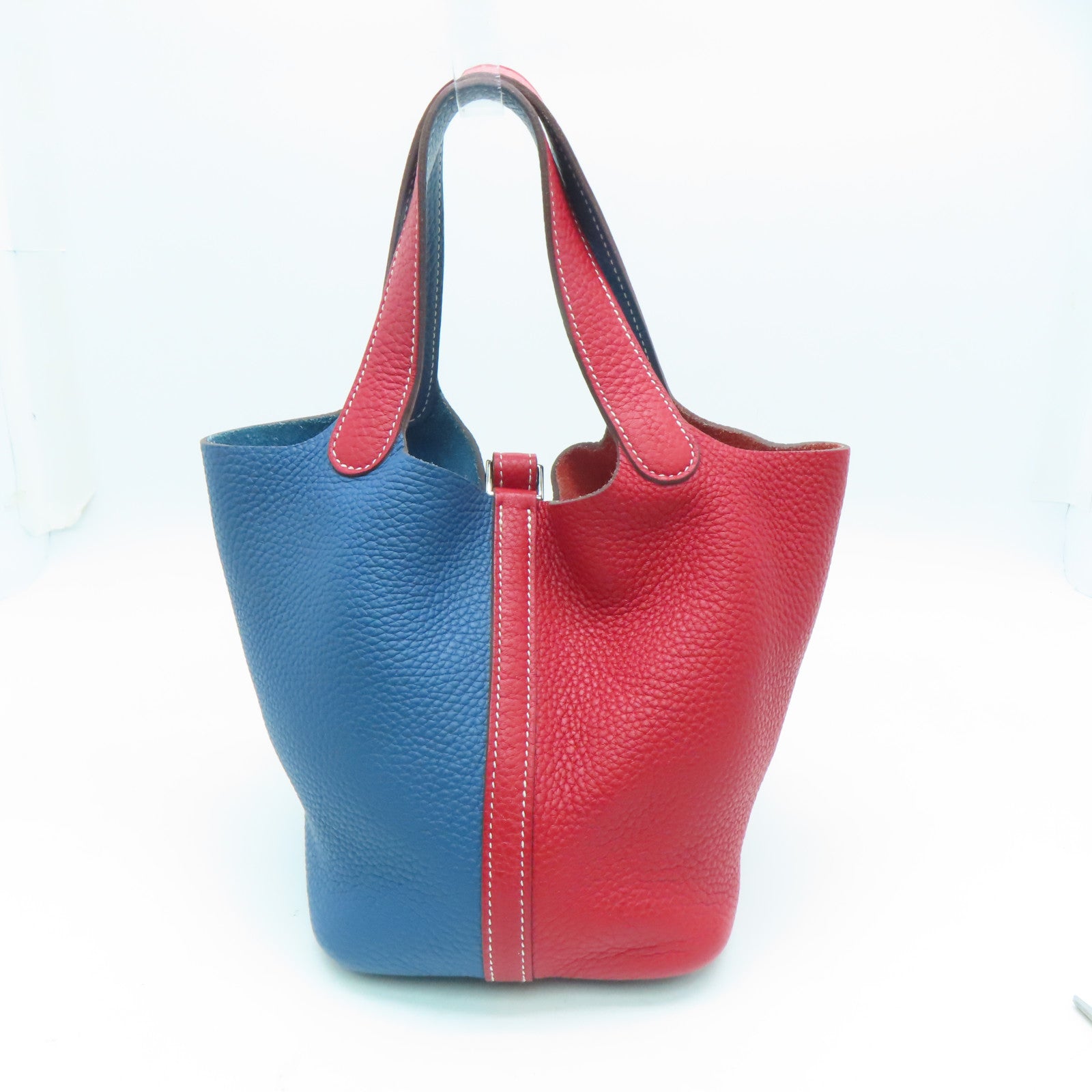 HERMES Clemence皮革Picotin PM Bucket Tote銀扣手挽袋紅色/藍色7A Q5