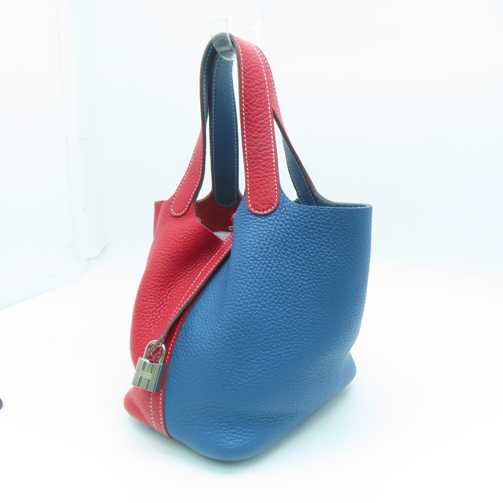 HERMES Clemence皮革Picotin PM Bucket Tote銀扣手挽袋紅色/藍色7A Q5