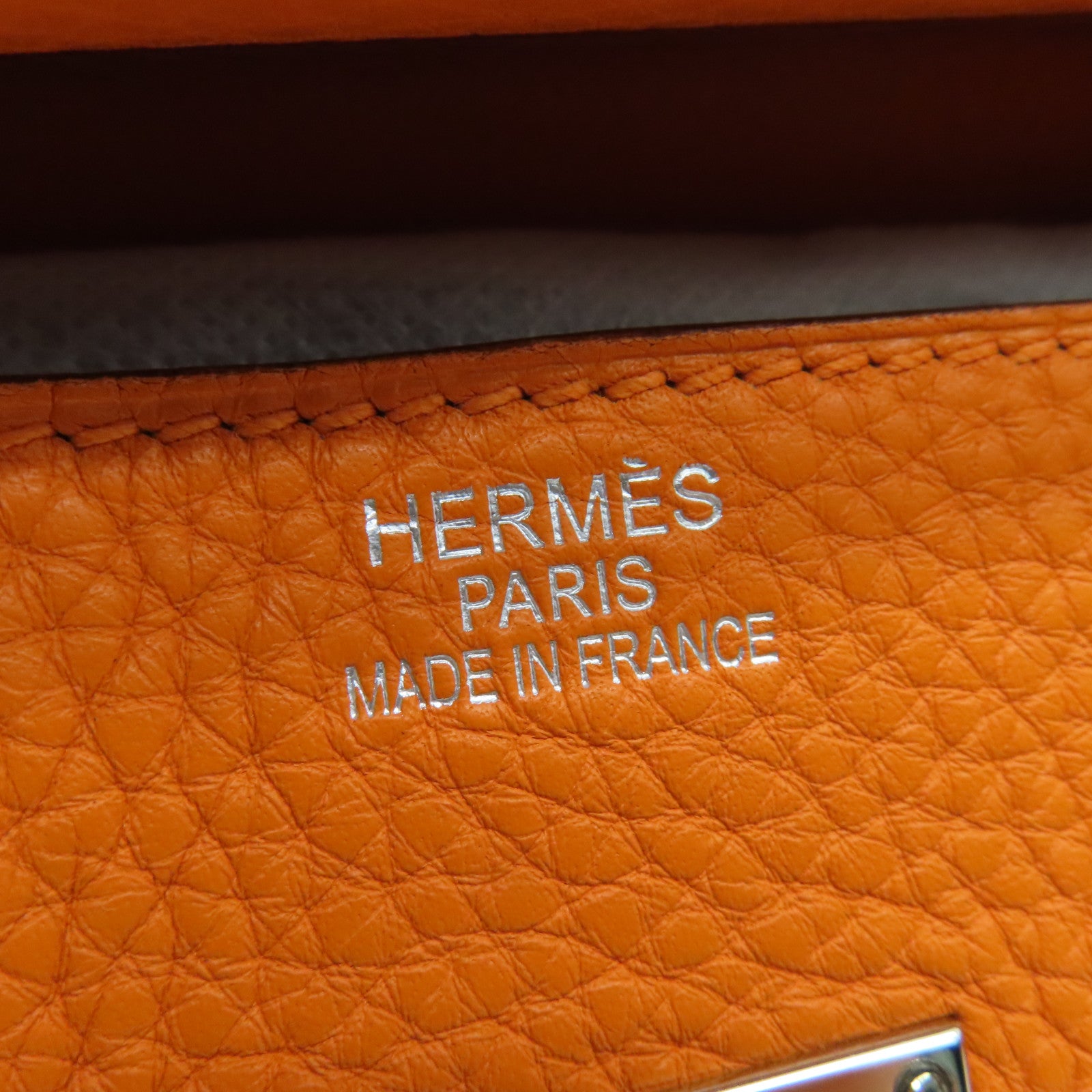 HERMES Clemence皮革Shoulder Birkin銀扣手挽袋/肩背袋橙色