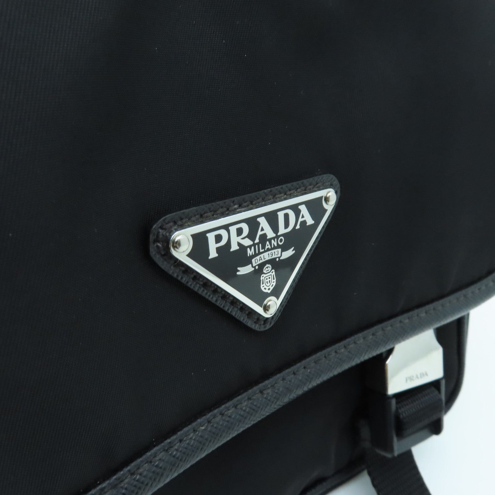 PRADA Nylon Shoulder Bag Silver Buckle Shoulder Bag Black
