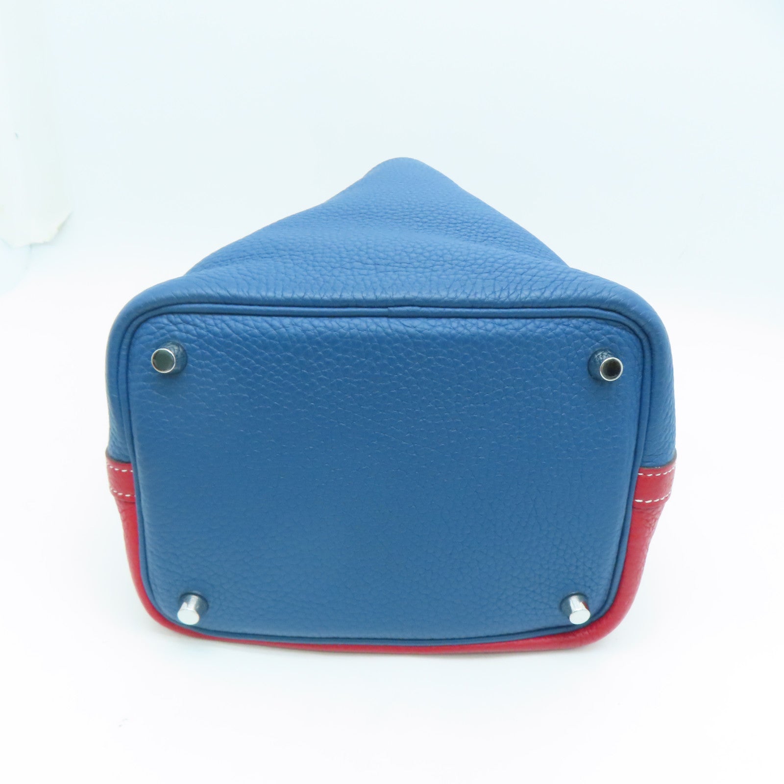 HERMES Clemence皮革Picotin PM Bucket Tote銀扣手挽袋紅色/藍色7A Q5
