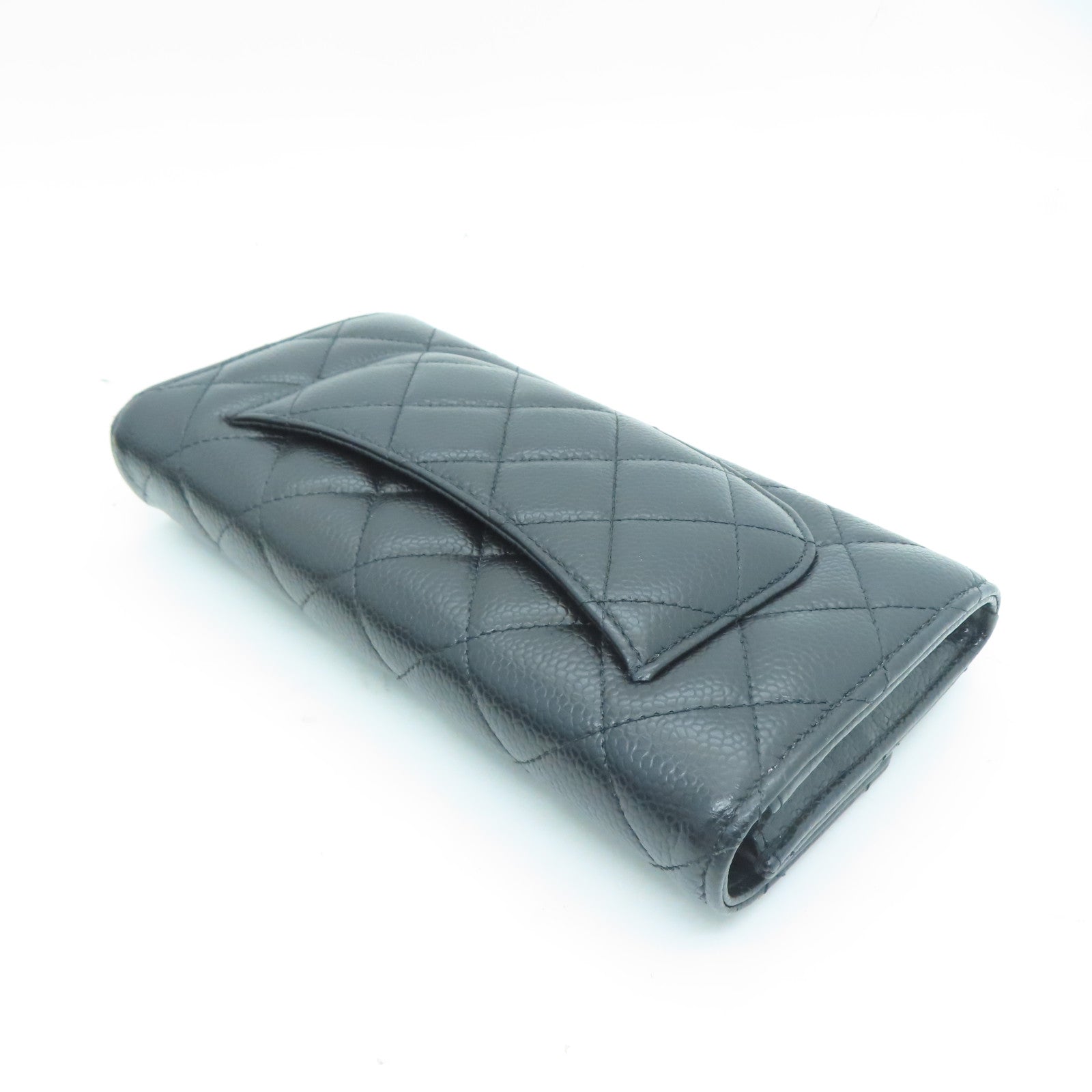 CHANEL 菱格Caviar皮革Long Wallet銀扣長錢包黑色