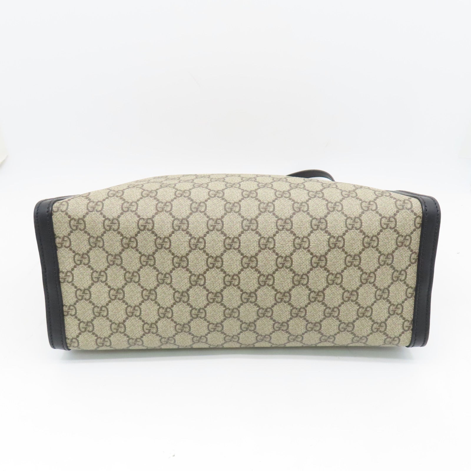 GUCCI 塗層帆布Shoulder Bag金扣鏈帶肩背袋米色/黑色