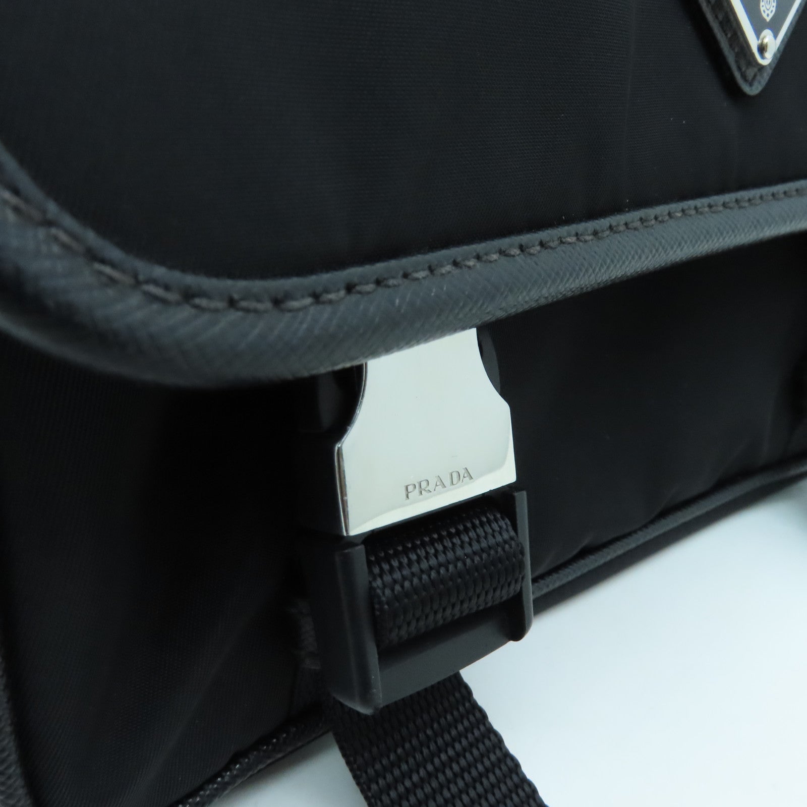 PRADA Nylon Shoulder Bag Silver Buckle Shoulder Bag Black