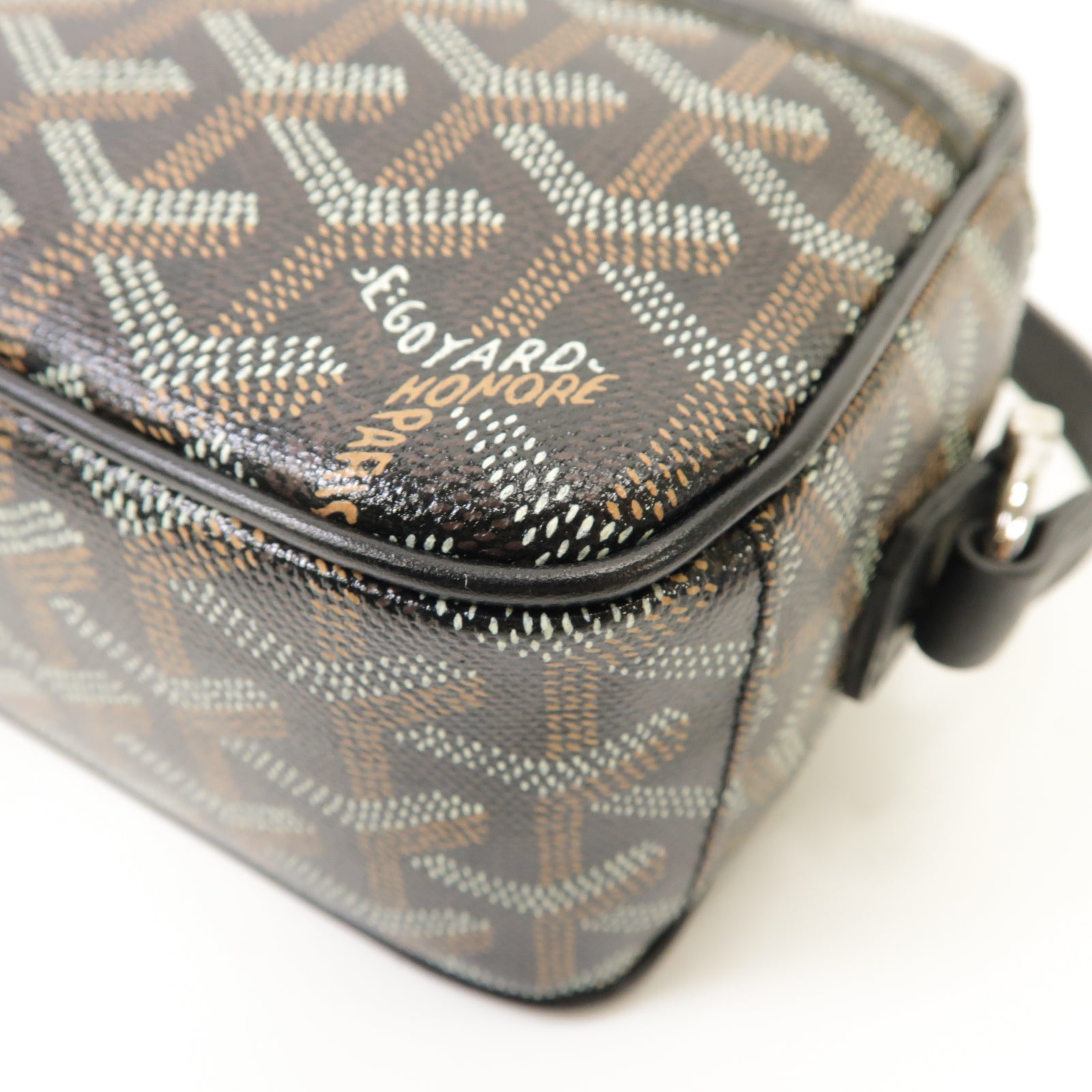 GOYARD 塗層帆布Cap Vert PM銀扣肩背袋黒色/棕色