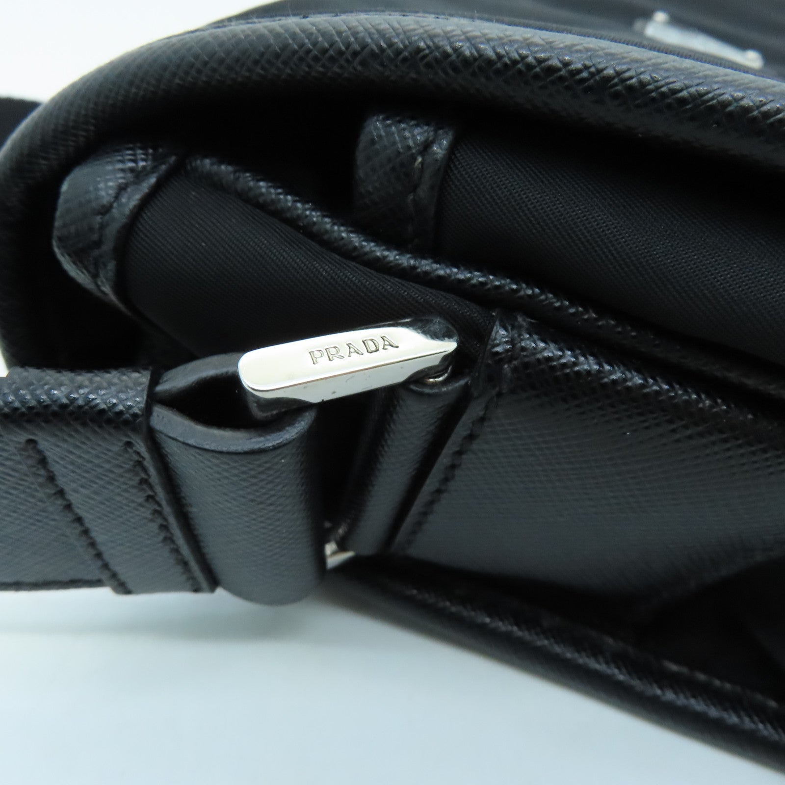 PRADA Nylon Shoulder Bag Silver Buckle Shoulder Bag Black