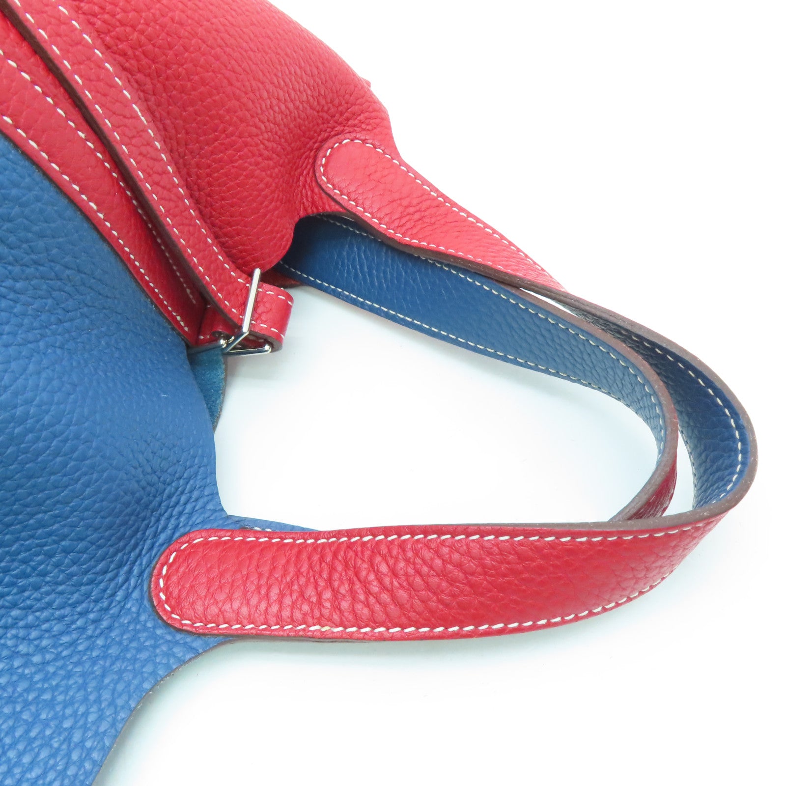 HERMES Clemence皮革Picotin PM Bucket Tote銀扣手挽袋紅色/藍色7A Q5
