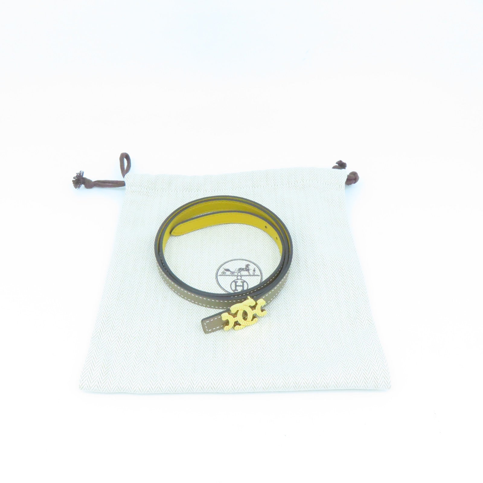HERMES Togo皮革Belt 70cm金扣皮带米色