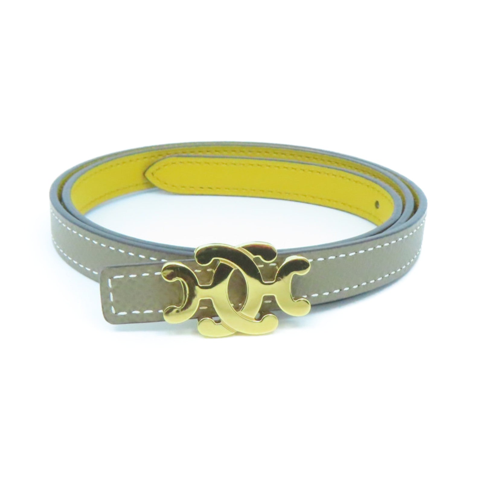 HERMES Togo皮革Belt 70cm金扣皮带米色