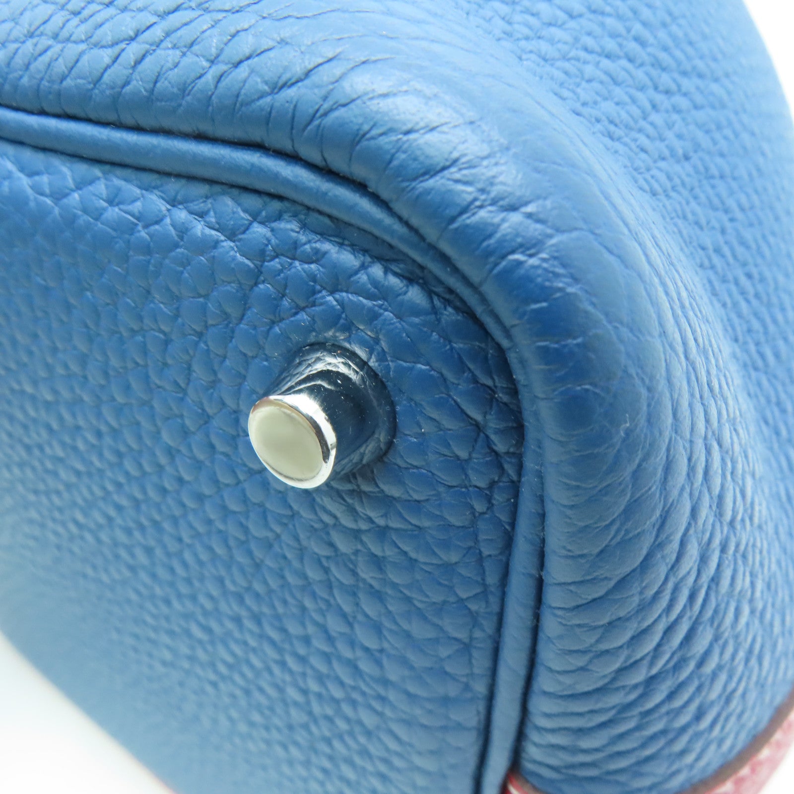 HERMES Clemence皮革Picotin PM Bucket Tote銀扣手挽袋紅色/藍色7A Q5