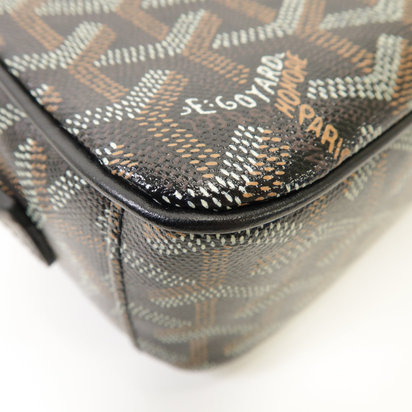 GOYARD 塗層帆布Cap Vert PM銀扣肩背袋黒色/棕色