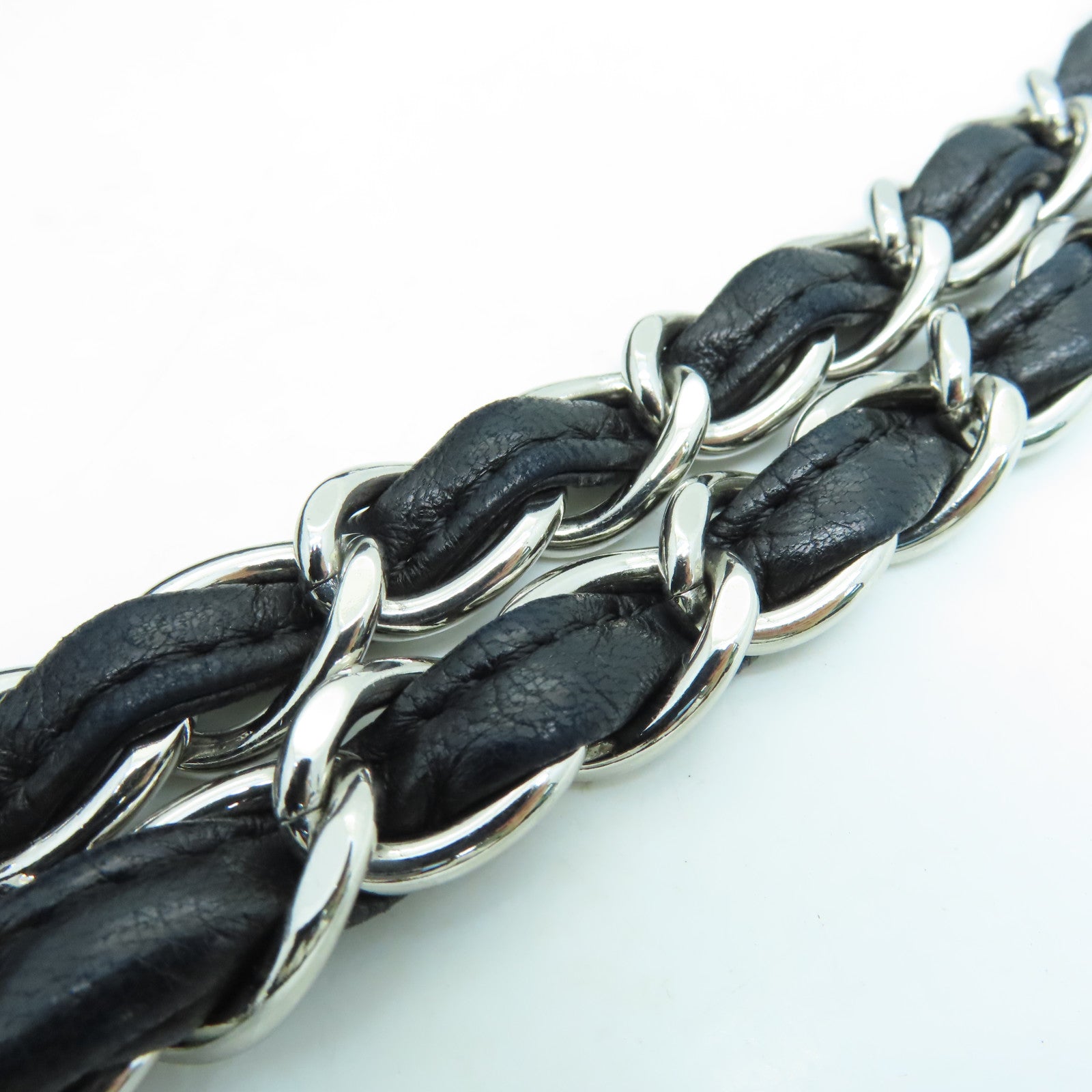 CHANEL 羊皮皮革Chain Shoulder Bag银扣链带肩背袋黑色