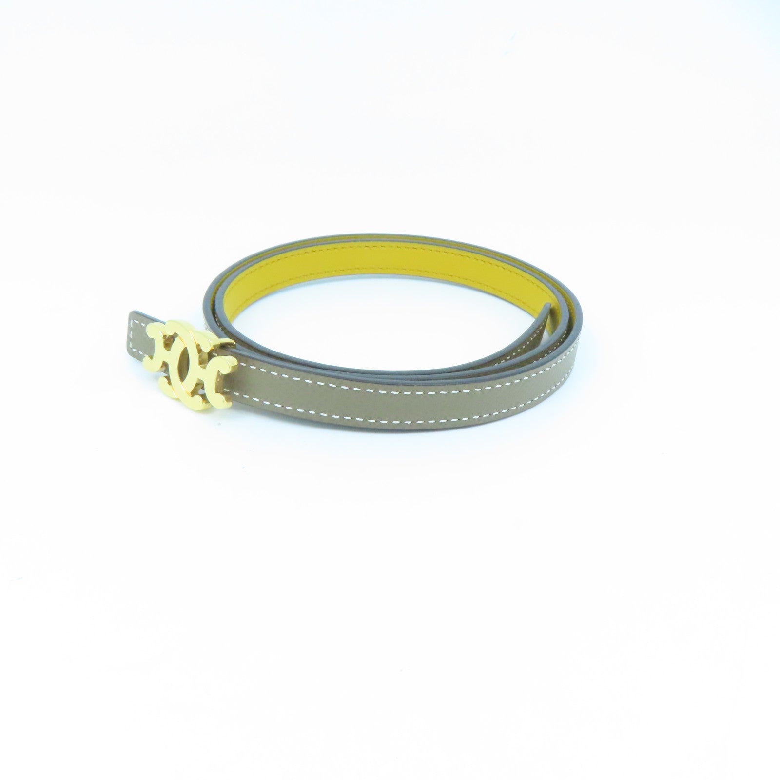 HERMES Togo皮革Belt 70cm金扣皮带米色
