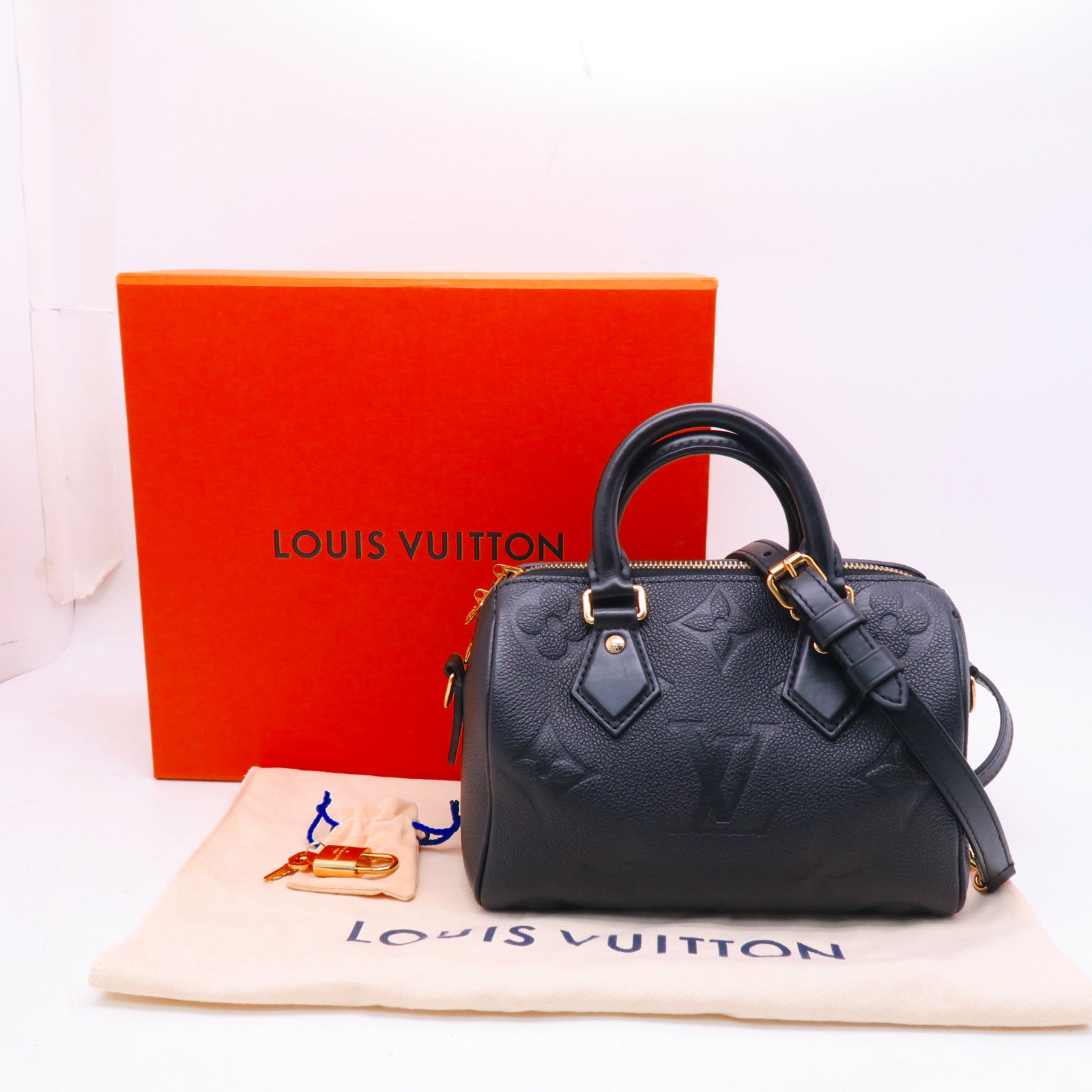 LOUIS VUITTON Monogram Empreinte Speedy Bandouliere 20金扣手挽肩背兩用袋黑色